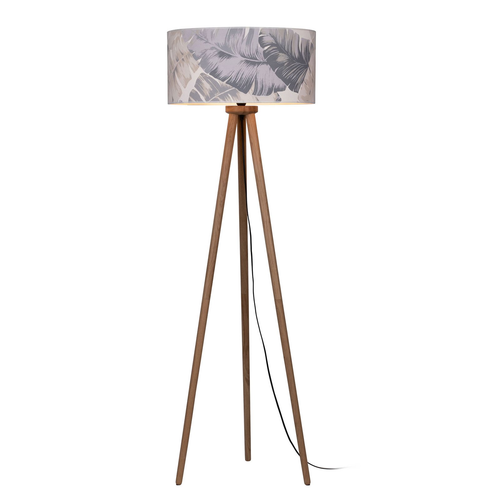 BRITOP Lobos floor lamp with a printed lampshade, for Living / Dining Room, wallpaper, oak wood, E27, 60 W, energy efficiency: A++, H: 160 cm