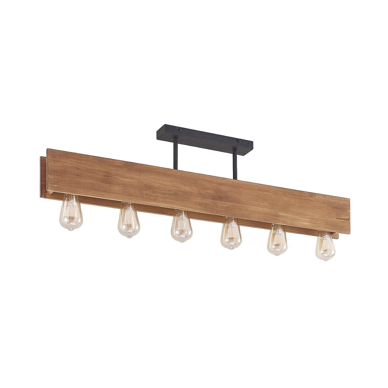 Lindby Malwin plafón madera alargado, 6 luces, E27, para salón / comedor, madera de pino, hierro, E27, 15 W, longitud: 100 cm, anchura: 7 cm, altura: 25 cm