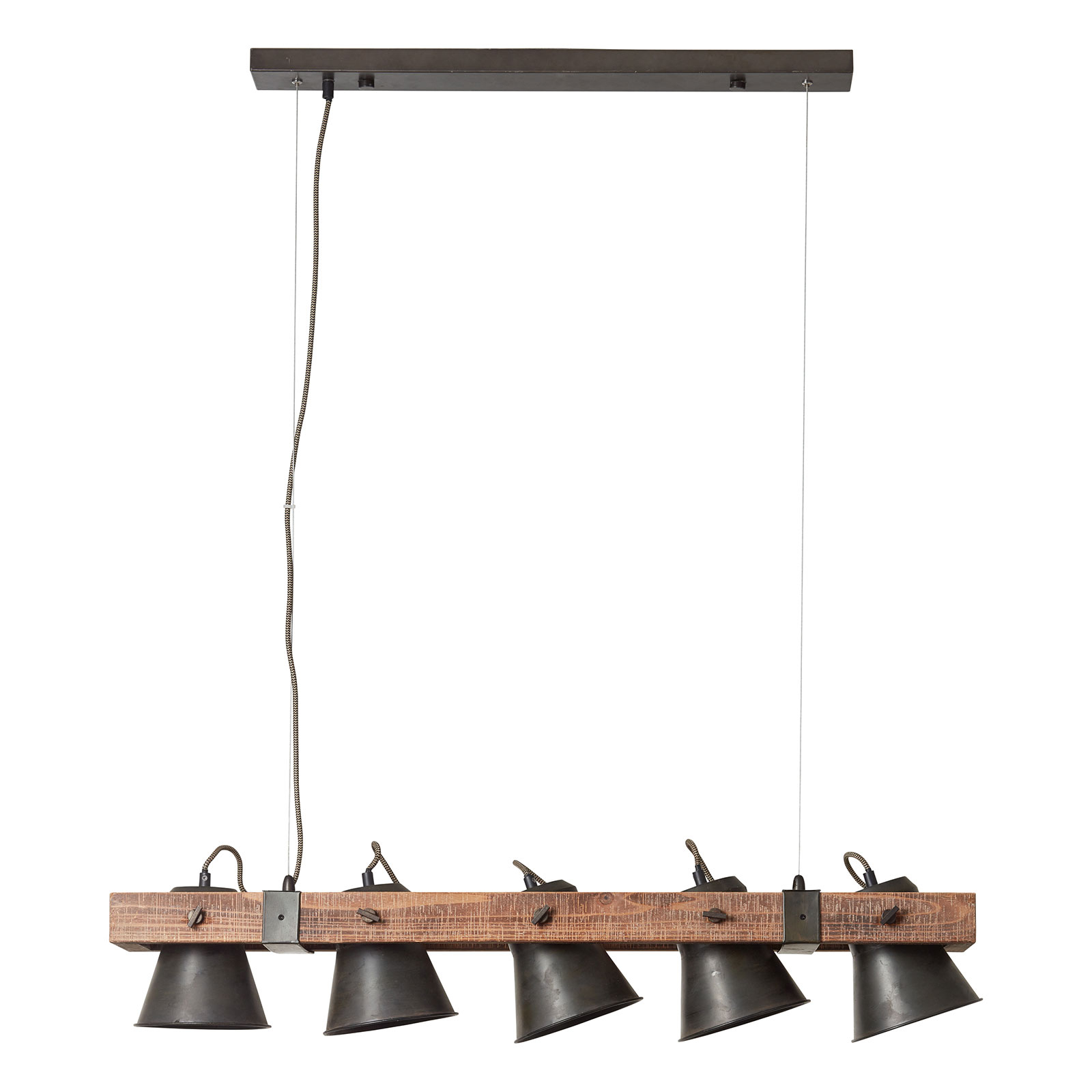 Suspension Plow à 5 lampes, noire/bois foncé