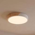 Plafón LED Lynorri de PRIOS, Ø 32 cm, blanco, acabado en madera