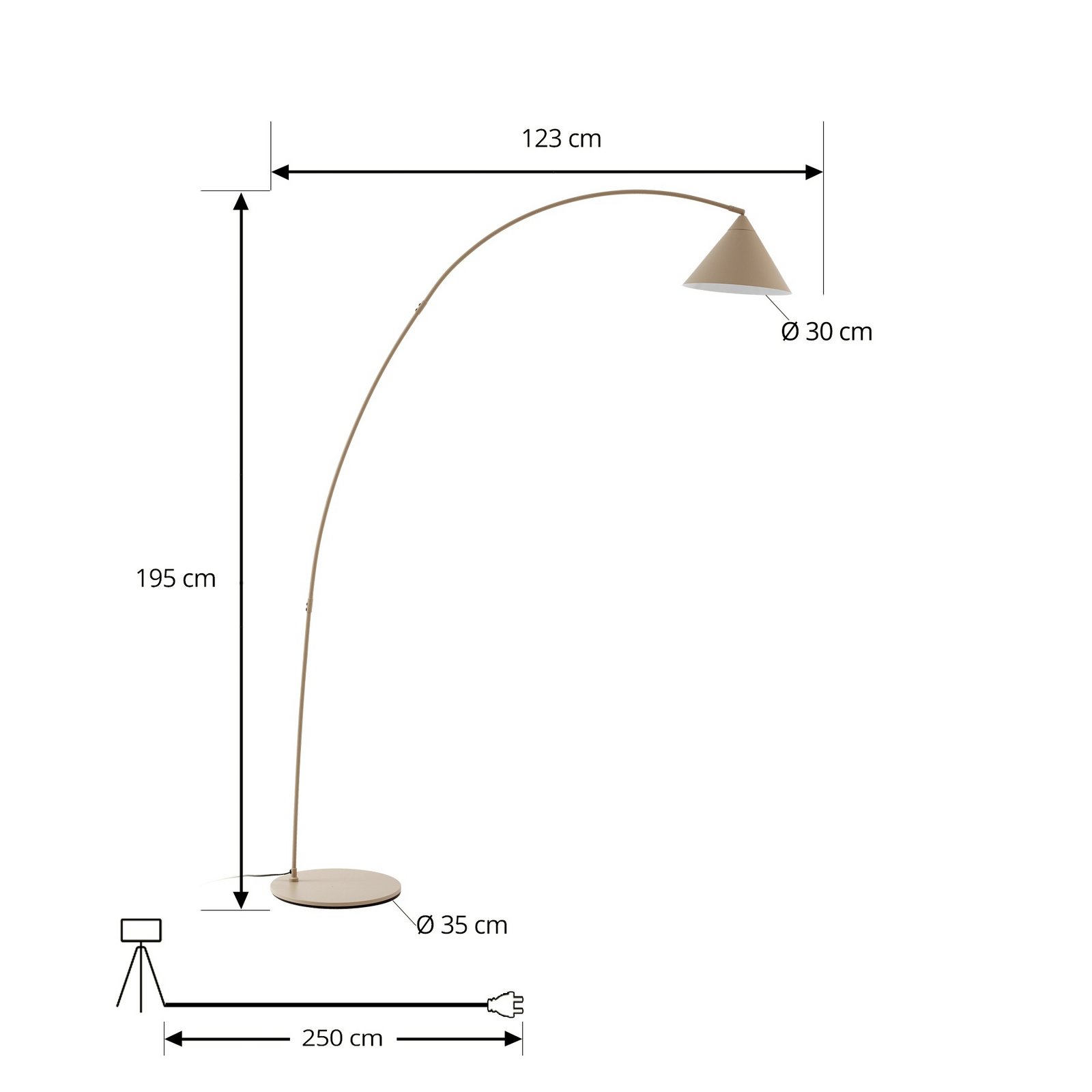 Lindby lenkta lempa Triangolo, smėlio spalvos, aukštis 195 cm, metalas, E27