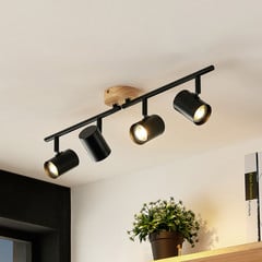 Plafón Lindby Xiomara, 4 luces, 68 cm de largo, madera