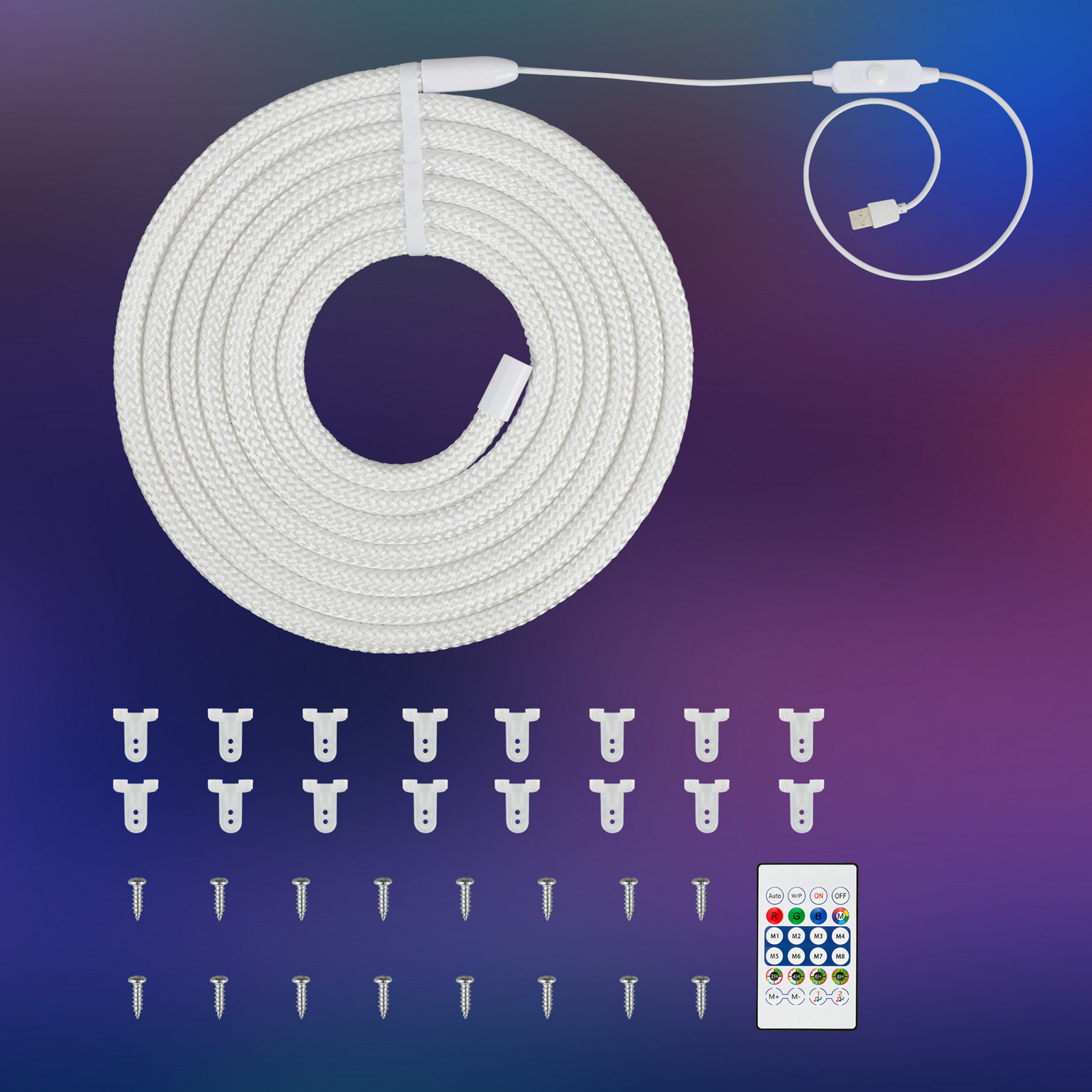 LED lichtslang RGBIC, wit, lengte 5 meter, USB LED lichtslang RGBIC, wit, lengte 5 meter, USB