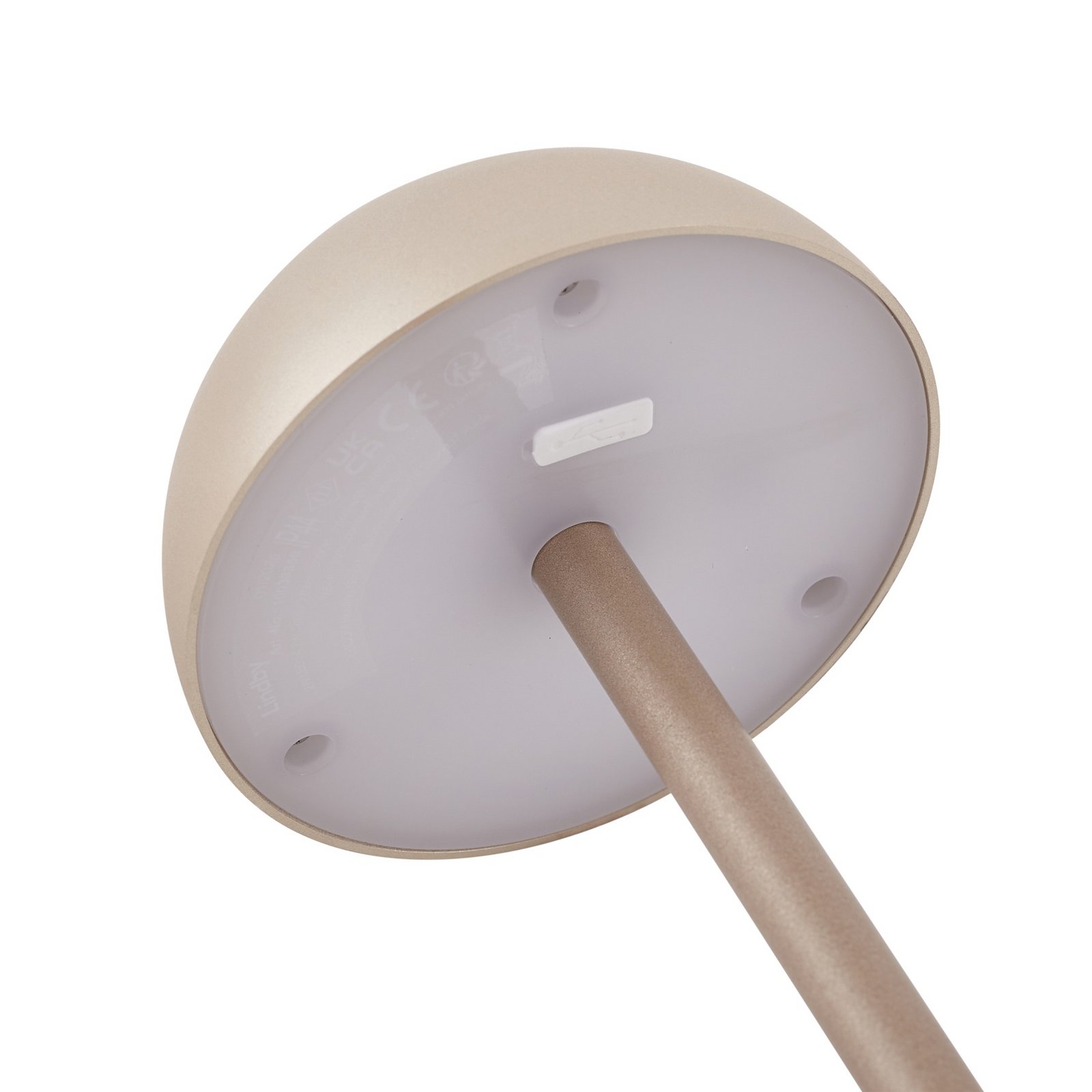 Pippin LED rechargeable table lamp, IP44, gold/travertine - Lindby