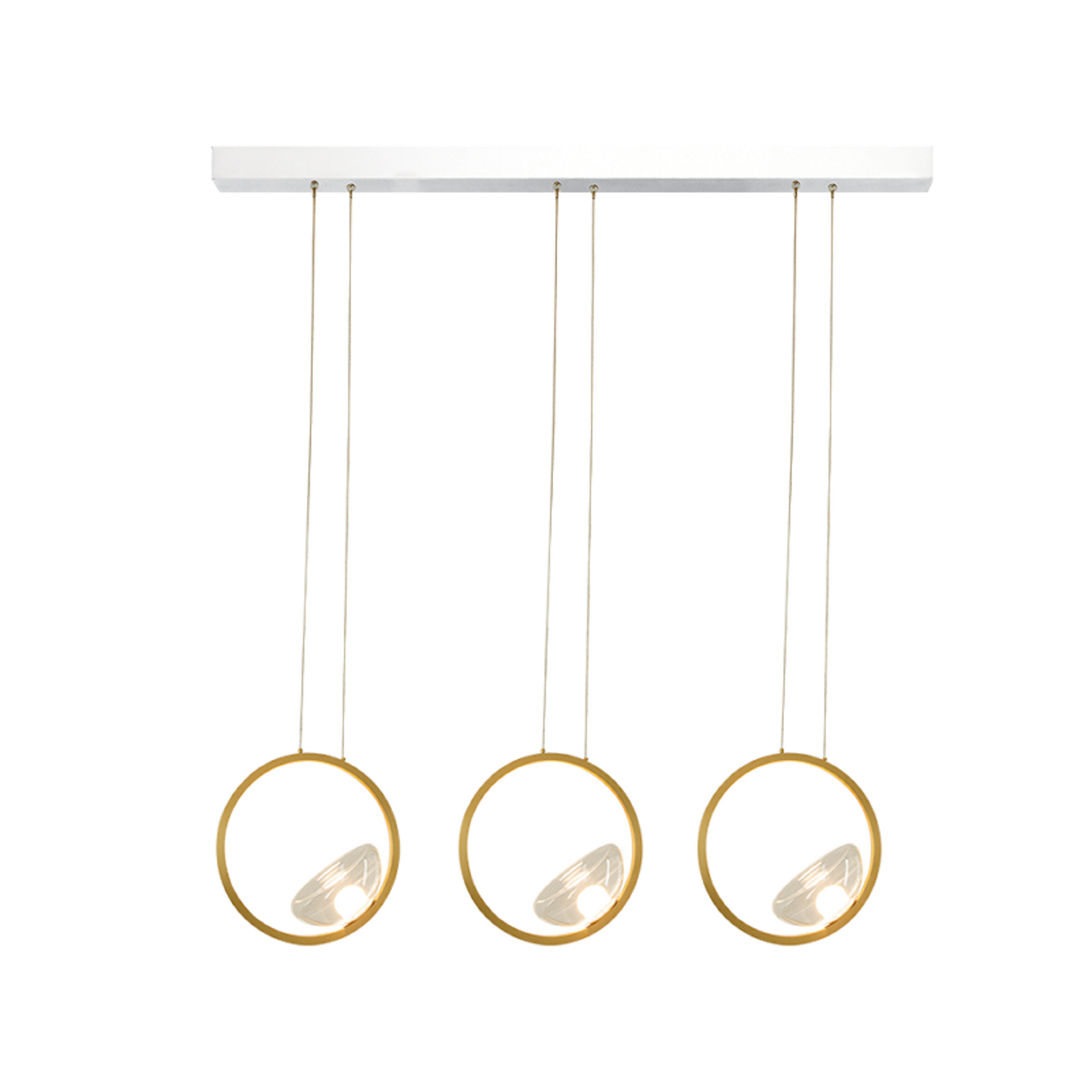 Lampada LED a sospensione 23029, oro, 105 cm, a 3 luci, metallo/vetro,