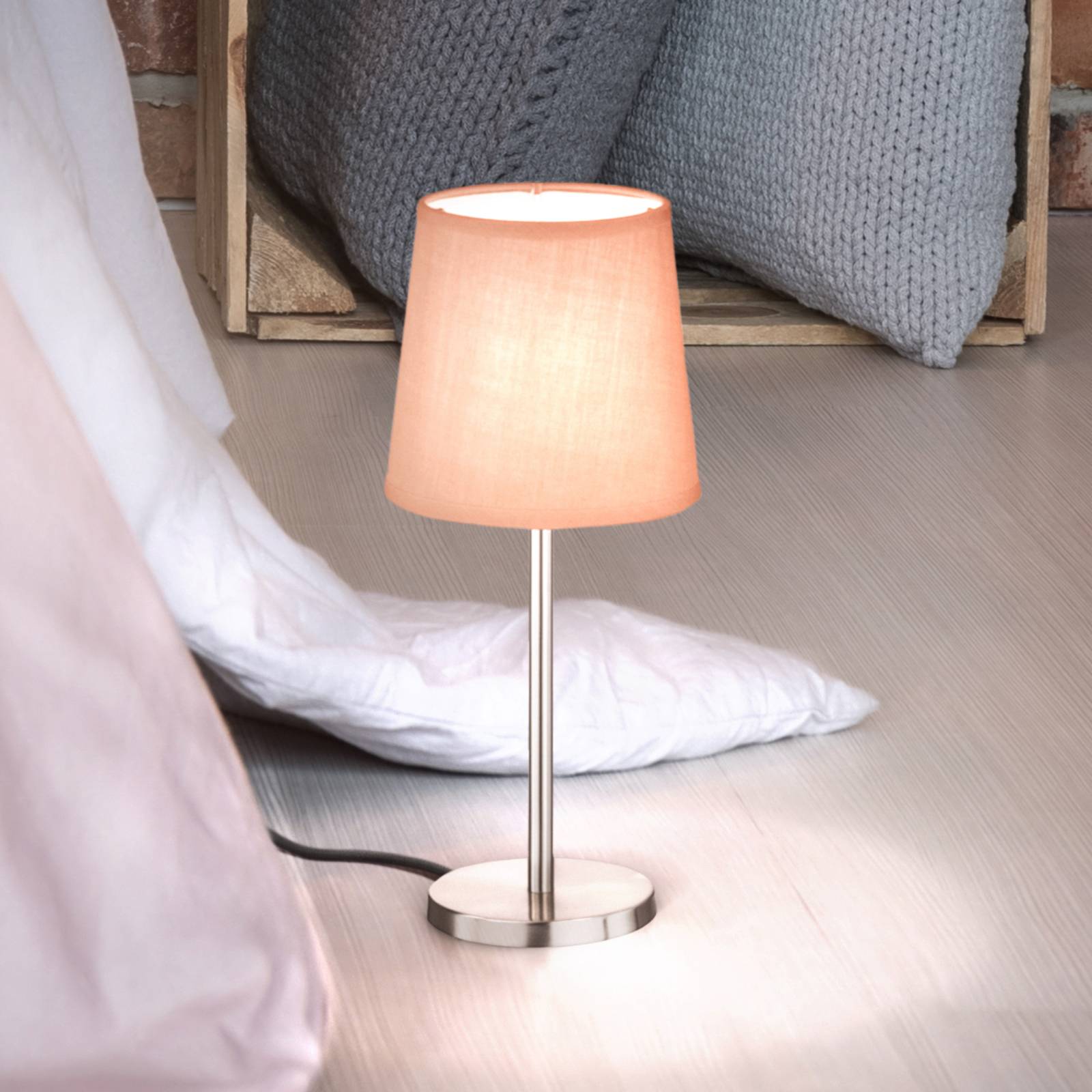 FH Lighting Lampe à poser Eve abat-jour lin nickel/rose