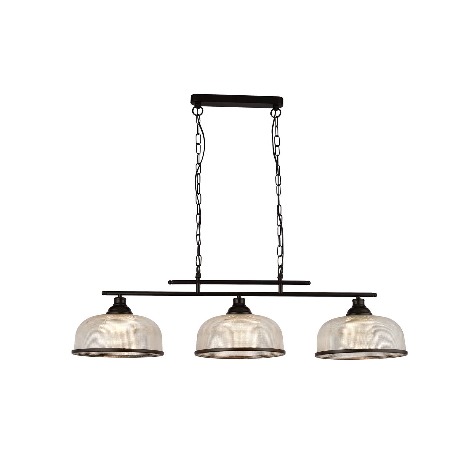 Highworth 3-Licht-Bar-Anhänger schwarz Glas im Holophan-Stil - Searchlight