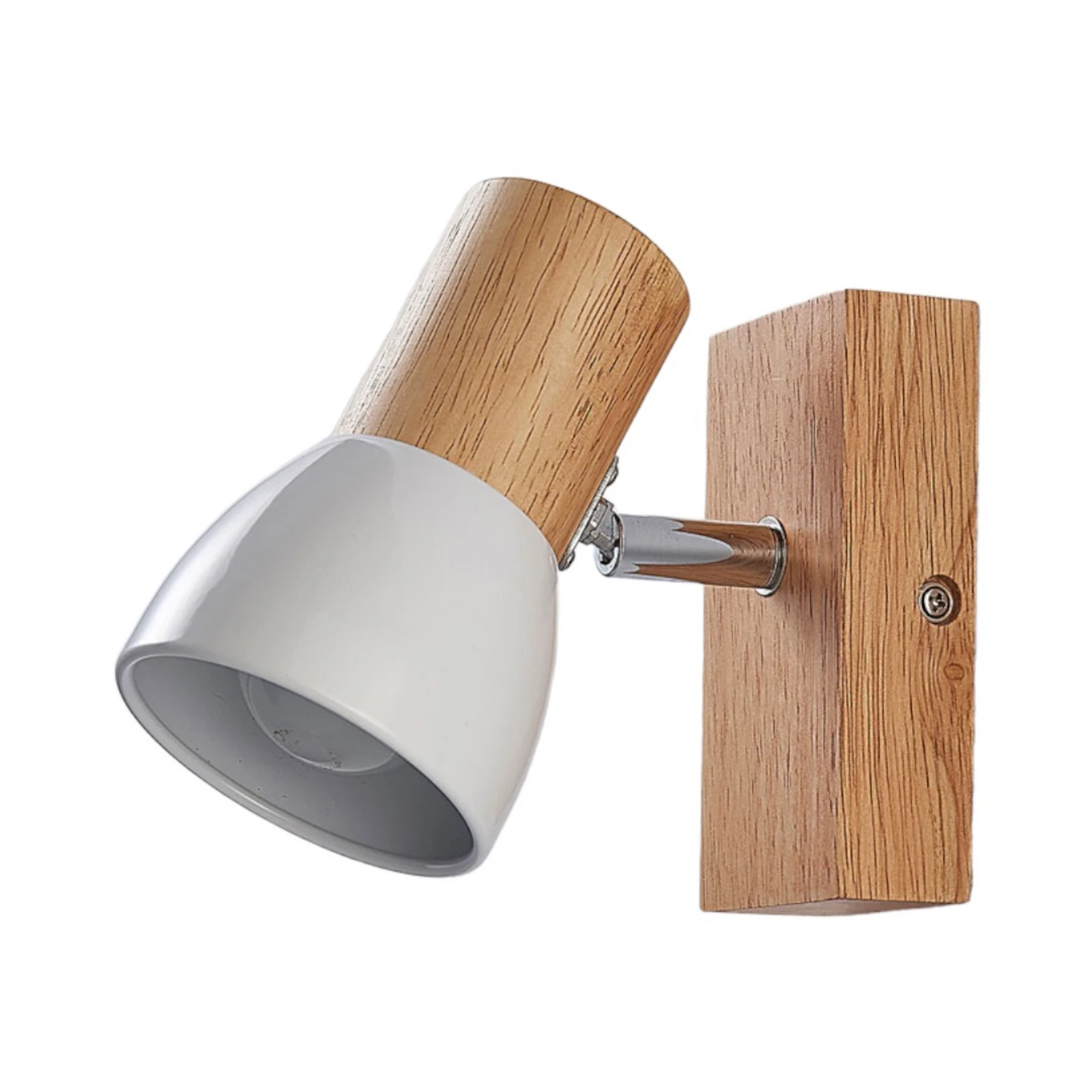 Lindby foco de pared Thorin, 14 cm alto, blanco, madera, E14