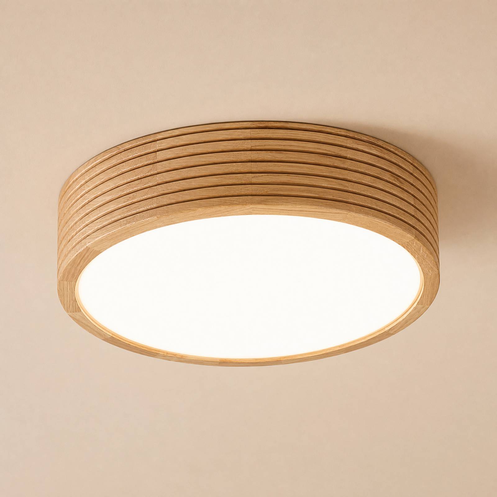 Lampa sufitowa Linaro, drewno dębowe/szkło, Ø 38 cm, E27