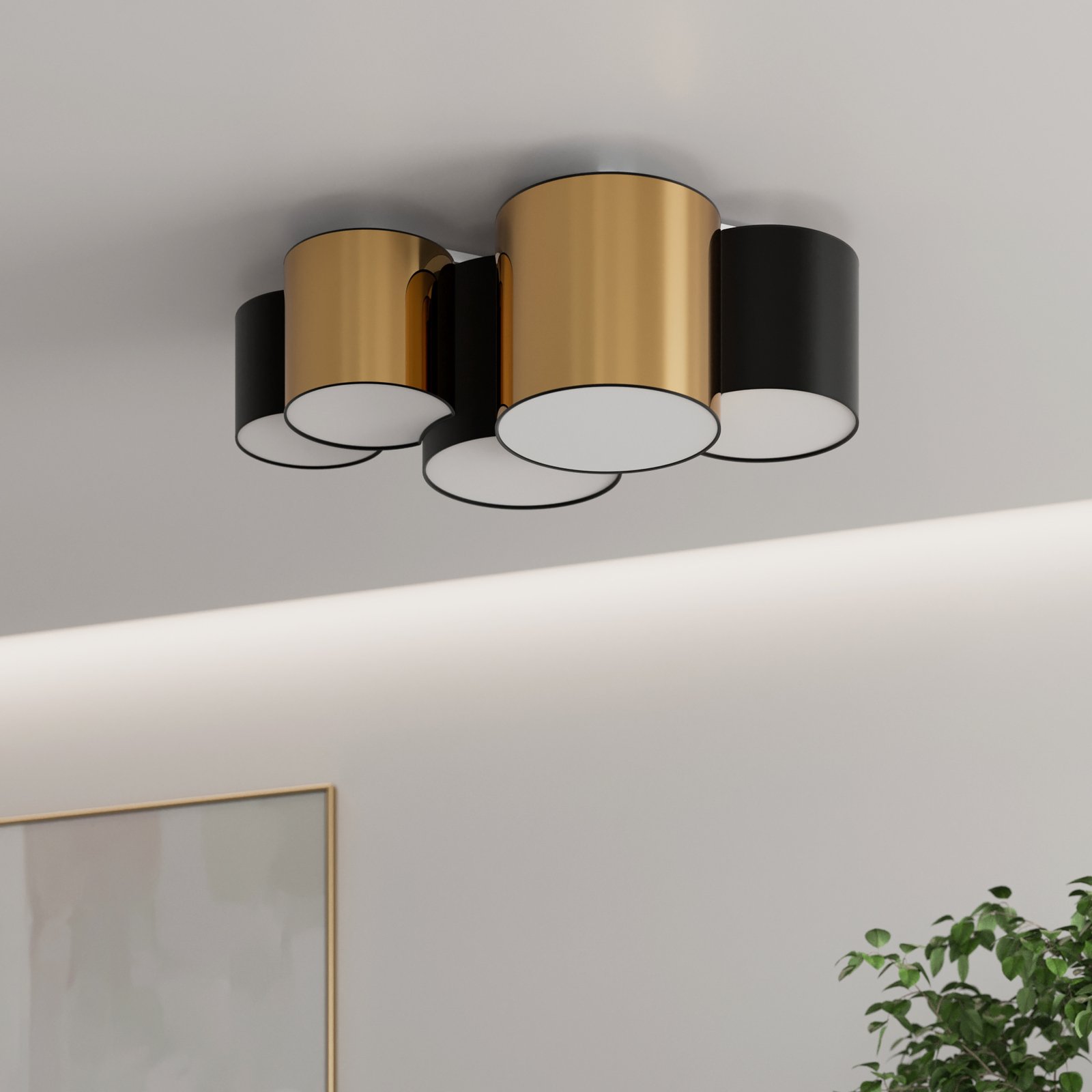 5-bulb Mona ceiling light, black/gold