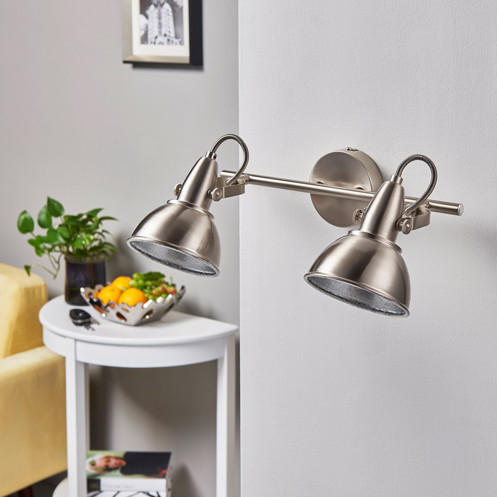 Julin wall spotlight with two lampshades, nickel