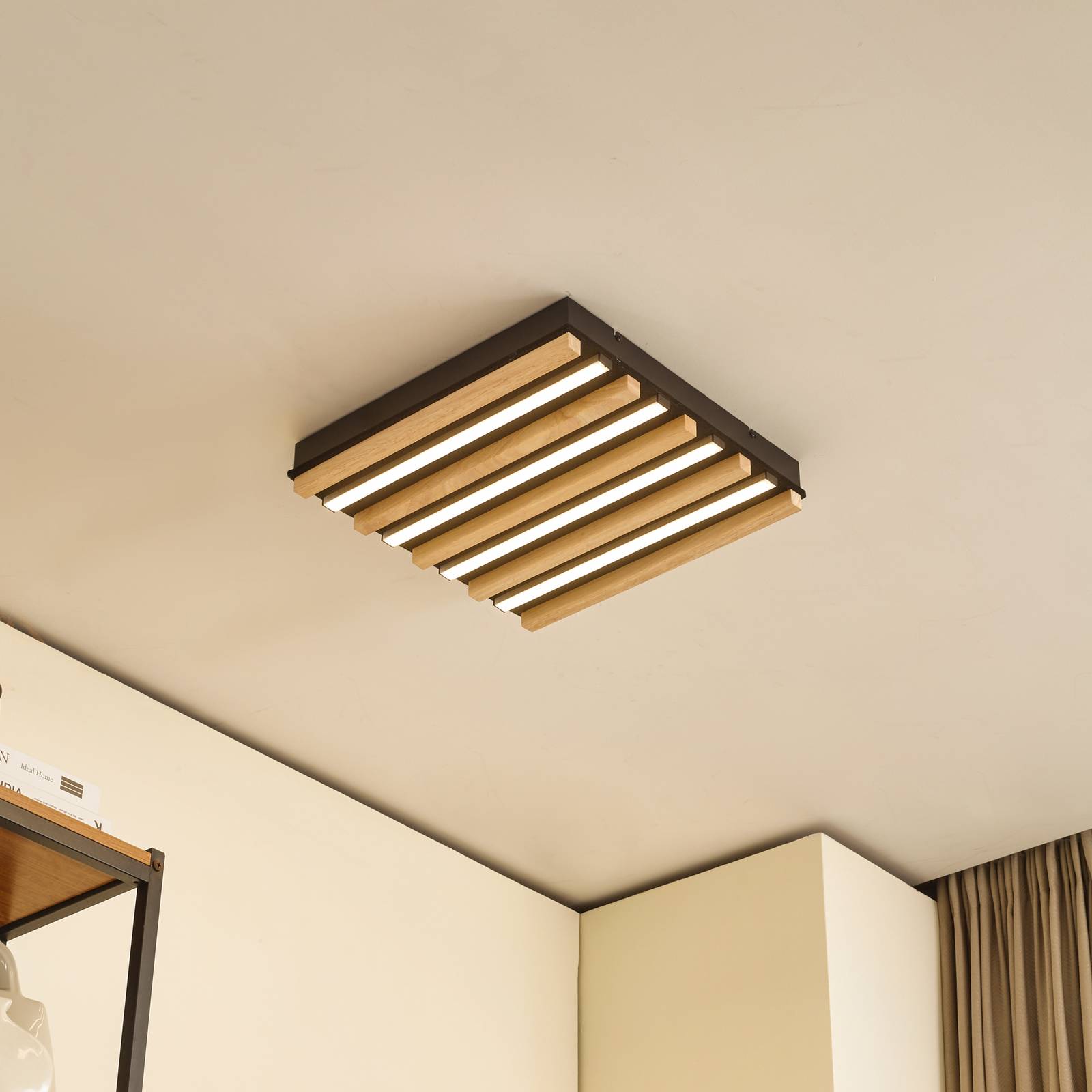 Lindby LED-Deckenleuchte Firka, weiß, Holz, 42cm, CCT, dim. günstig online kaufen