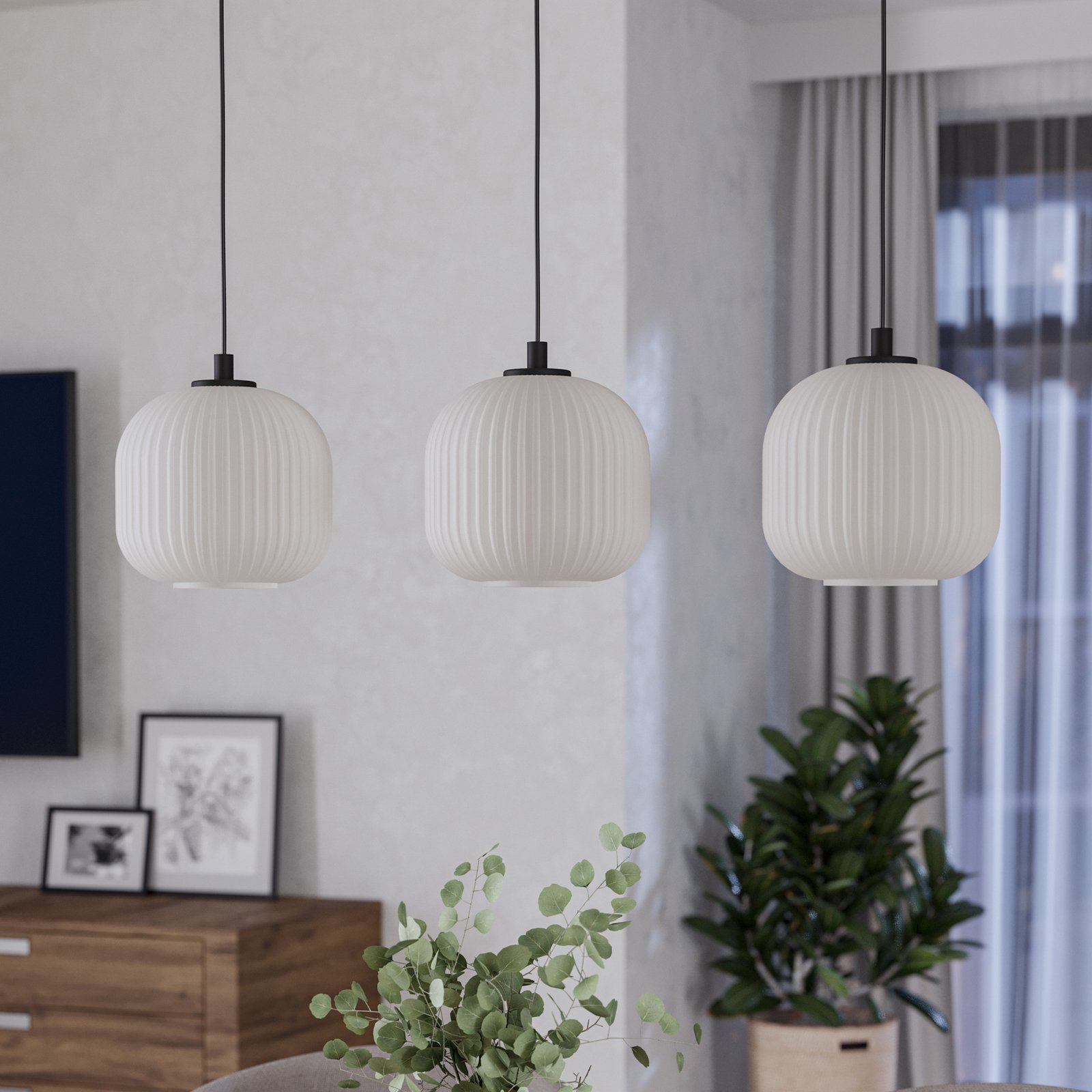 Závěsné svítidlo Mantunalle, délka 120 cm, černá/bílá, 3 světla.