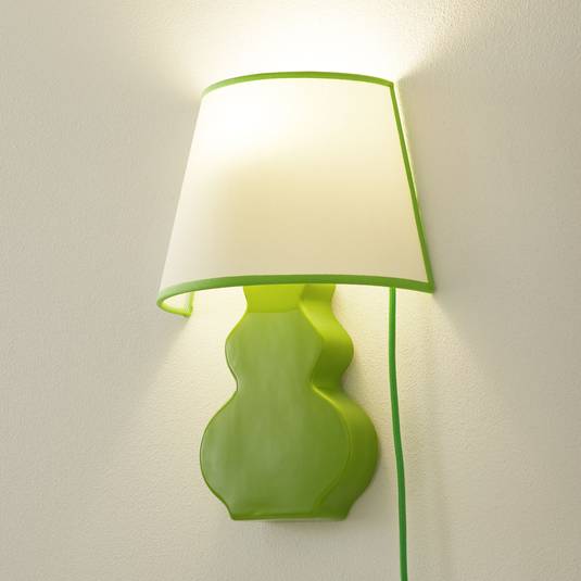 A187 ceramic wall light, fabric lampshade, green Lights.co.uk