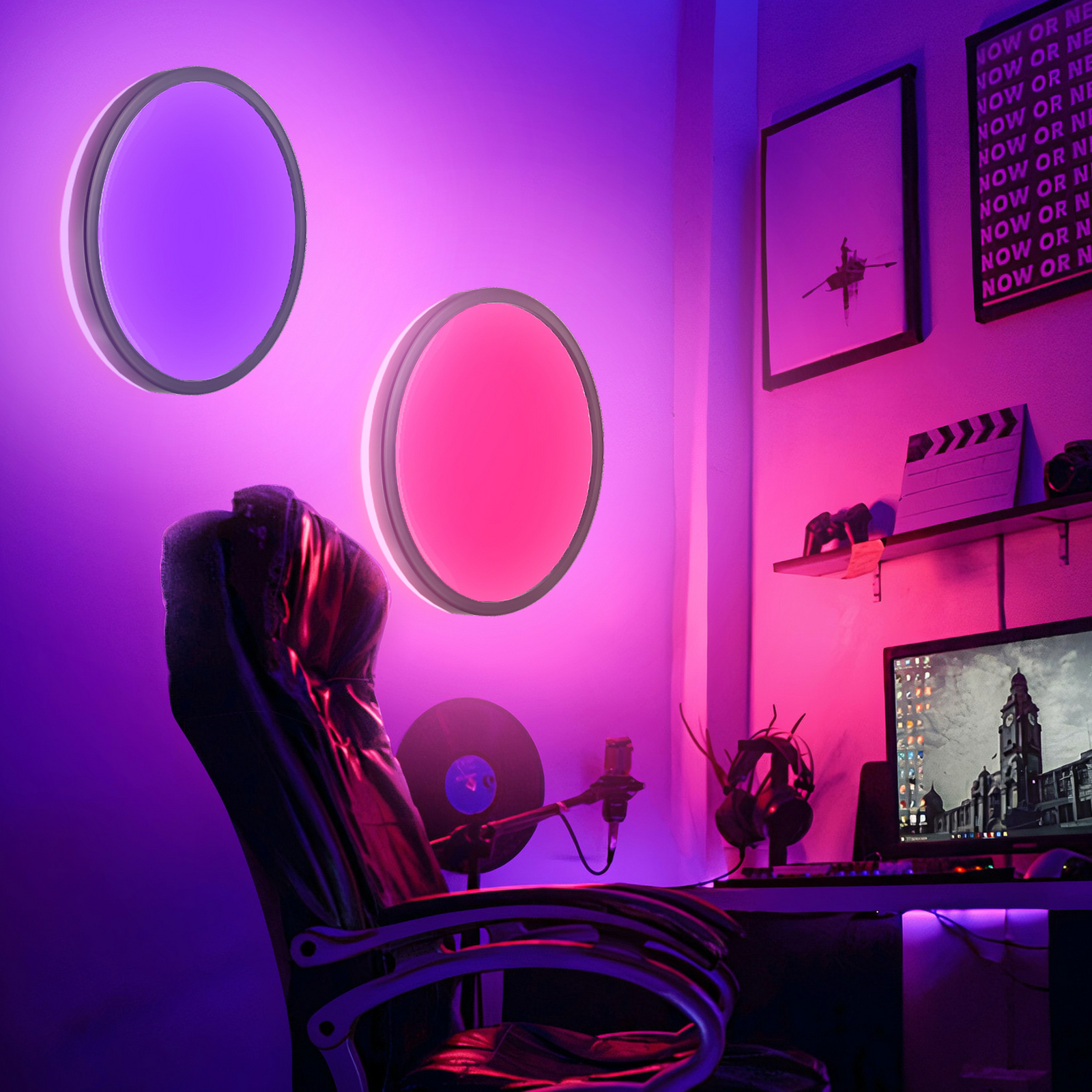 LED paneel Slim met afstandsbediening RGBW, Ø 42 cm, zwart,