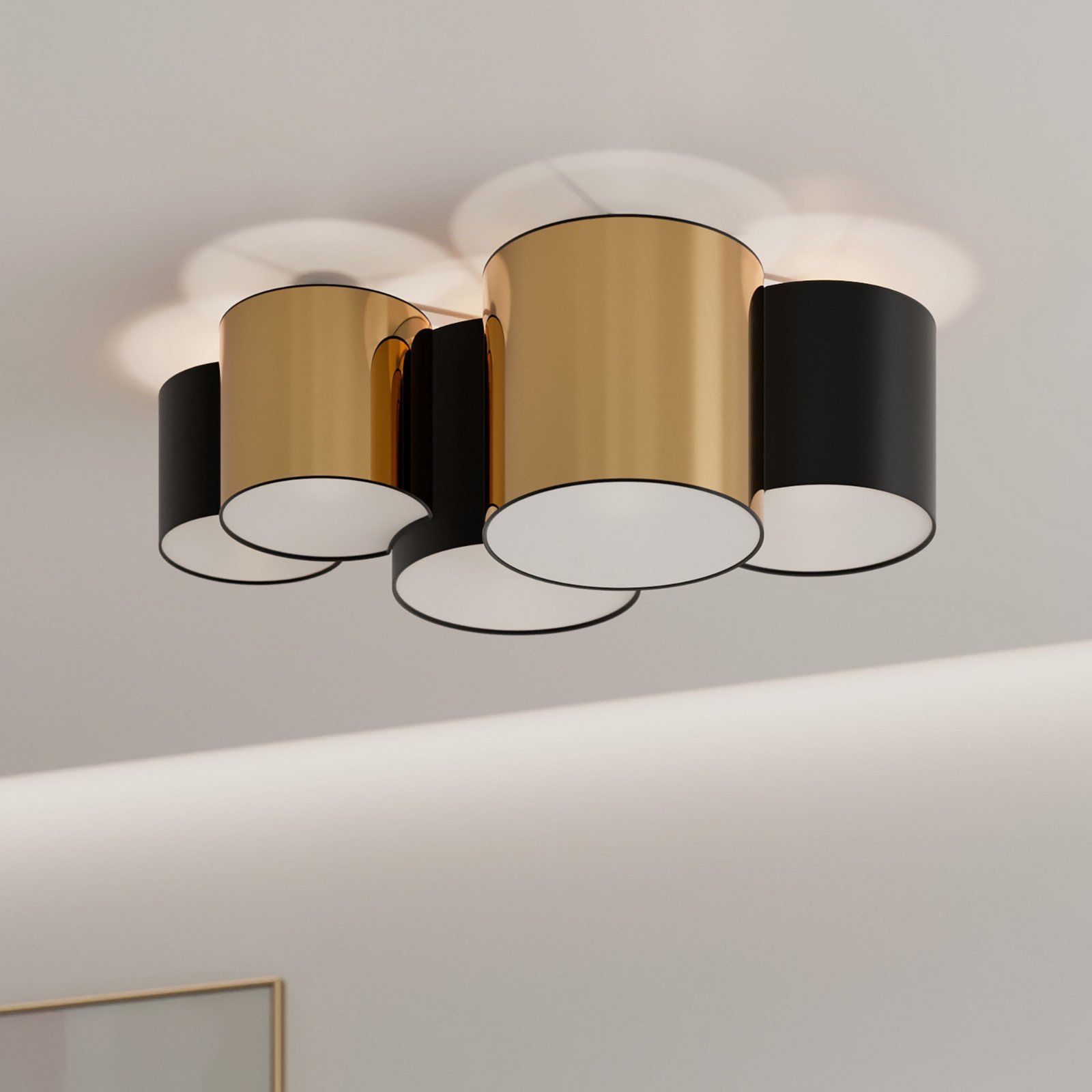 TK Lighting Plafonieră Mona cu 5 becuri negru/auriu - dormitor - Modern - negru auriu - Țesătură / Textil