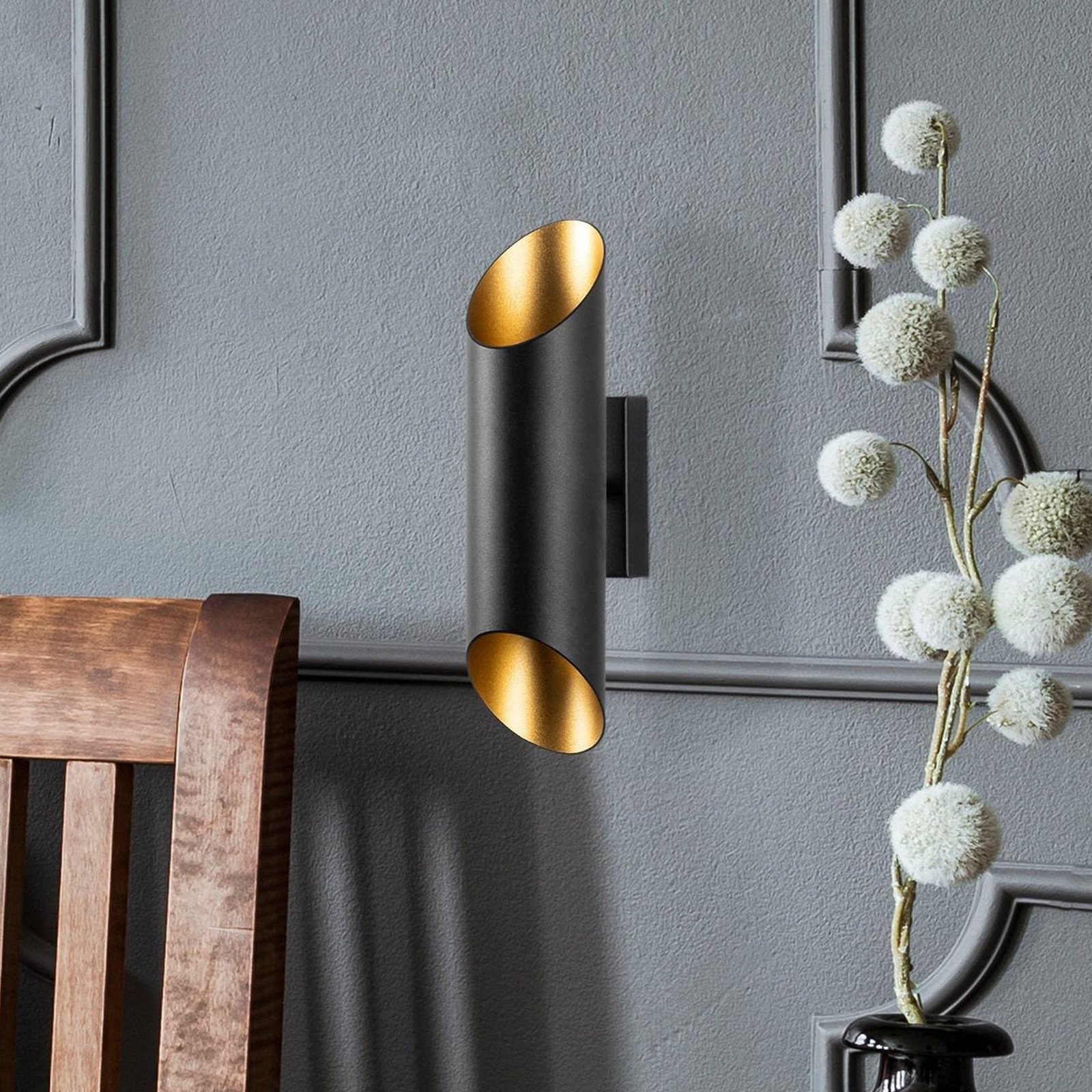 Opviq Aplică de perete Cut 11810 negru metal înălțime 30 cm sus/jos - Camera de zi / sufragerie - modern - negru auriu