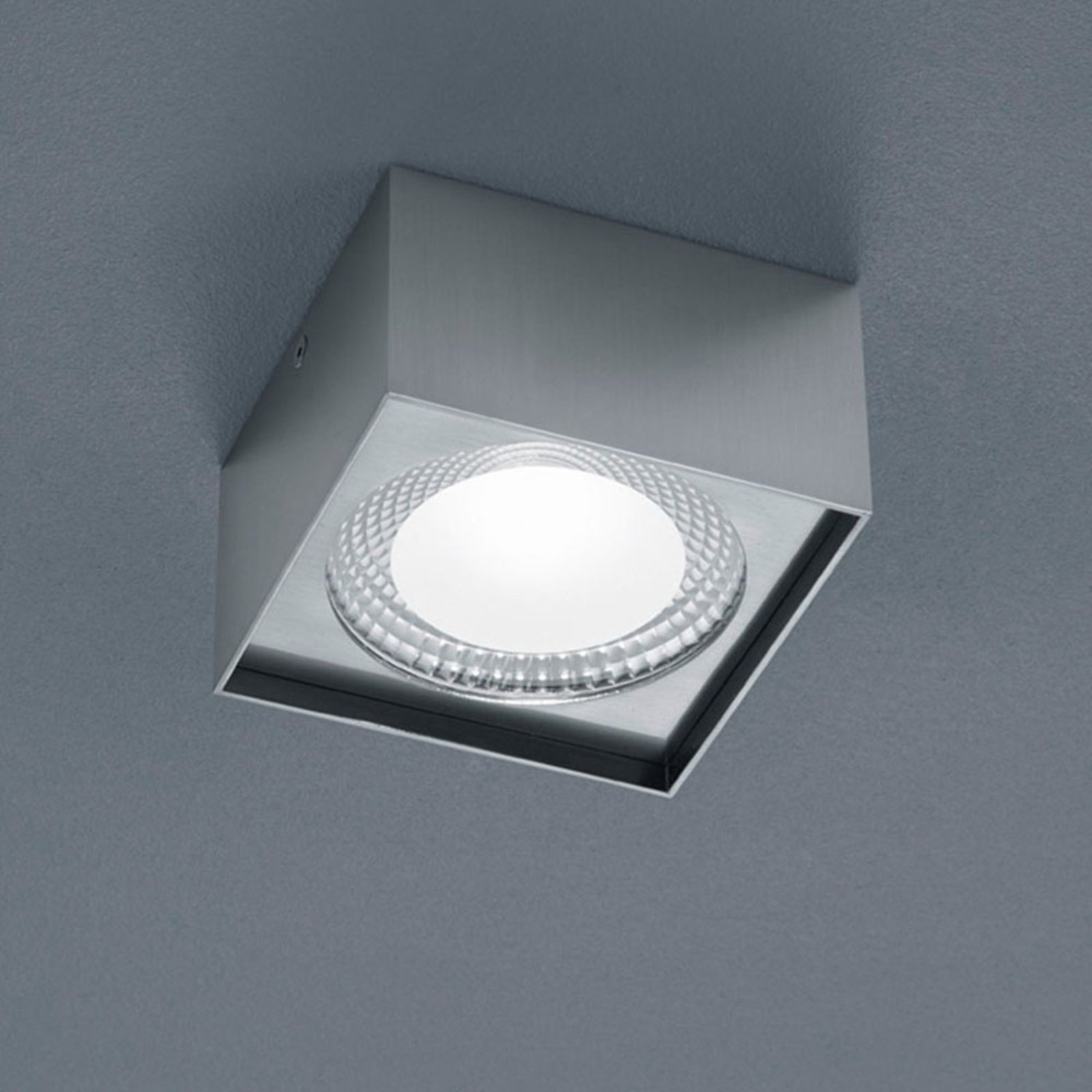 Helestra Kari LED ceiling light, angular, nickel, for Living / Dining Room, aluminium, 12 W, energy efficiency: A+, L: 12 cm, W: 12 cm, H: 7 cm