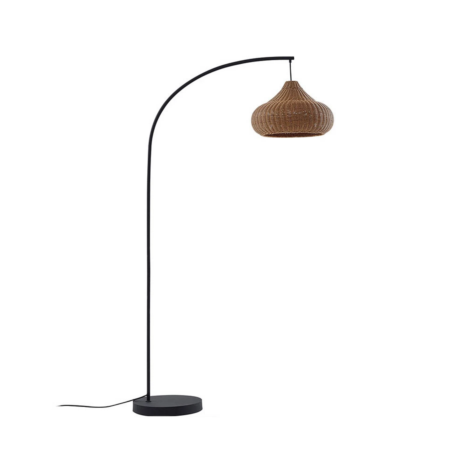 Lámpara de pie exterior Lucande Taniola, beige, ratán, 195 cm, IP44