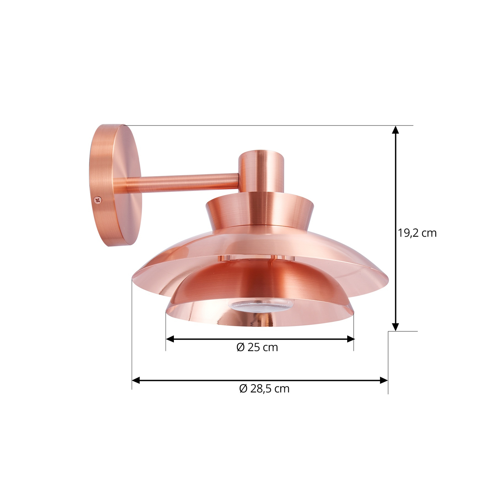 Applique d'extérieur Lucande Thais, cuivre, acier inoxydable, Ø 25 cm