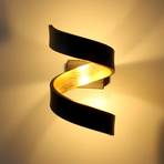 LED wall light Helix, black-gold, 17 cm