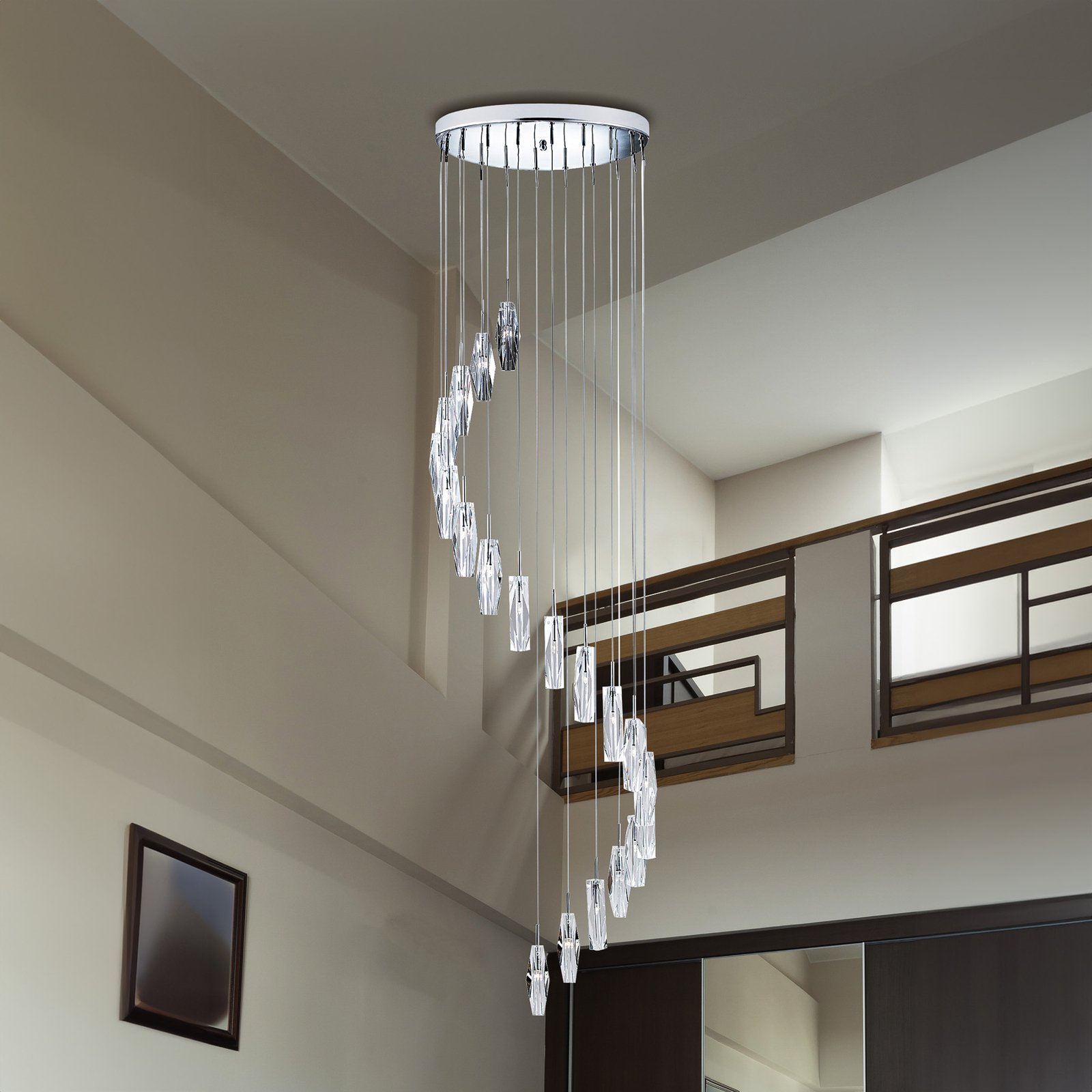 Lampada a sospensione Sculptured Ice, a 9 luci, cromo/chiaro, vetro, G4