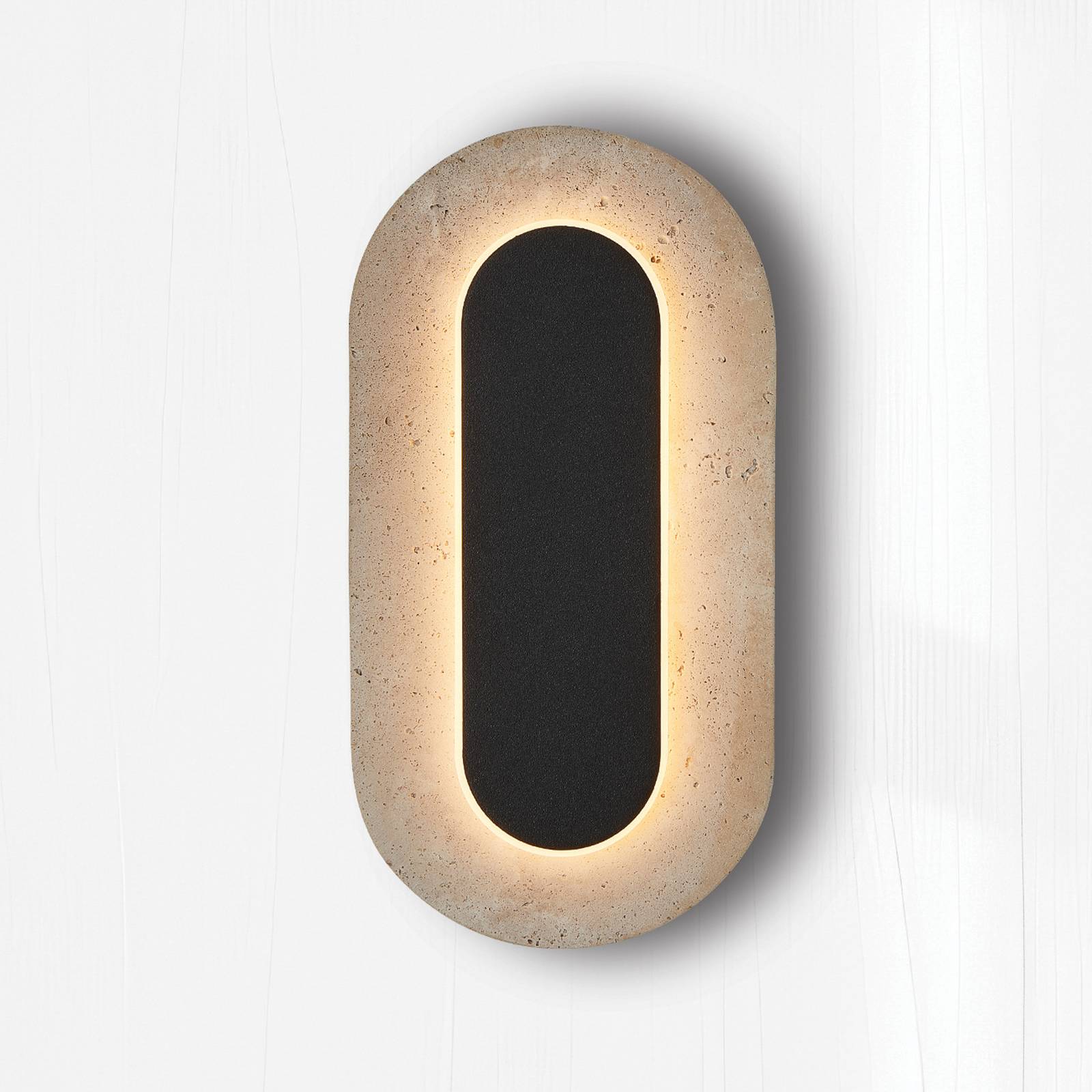Viokef LED-vägglampa Miranda, beige/svart, höjd 30 cm, sten