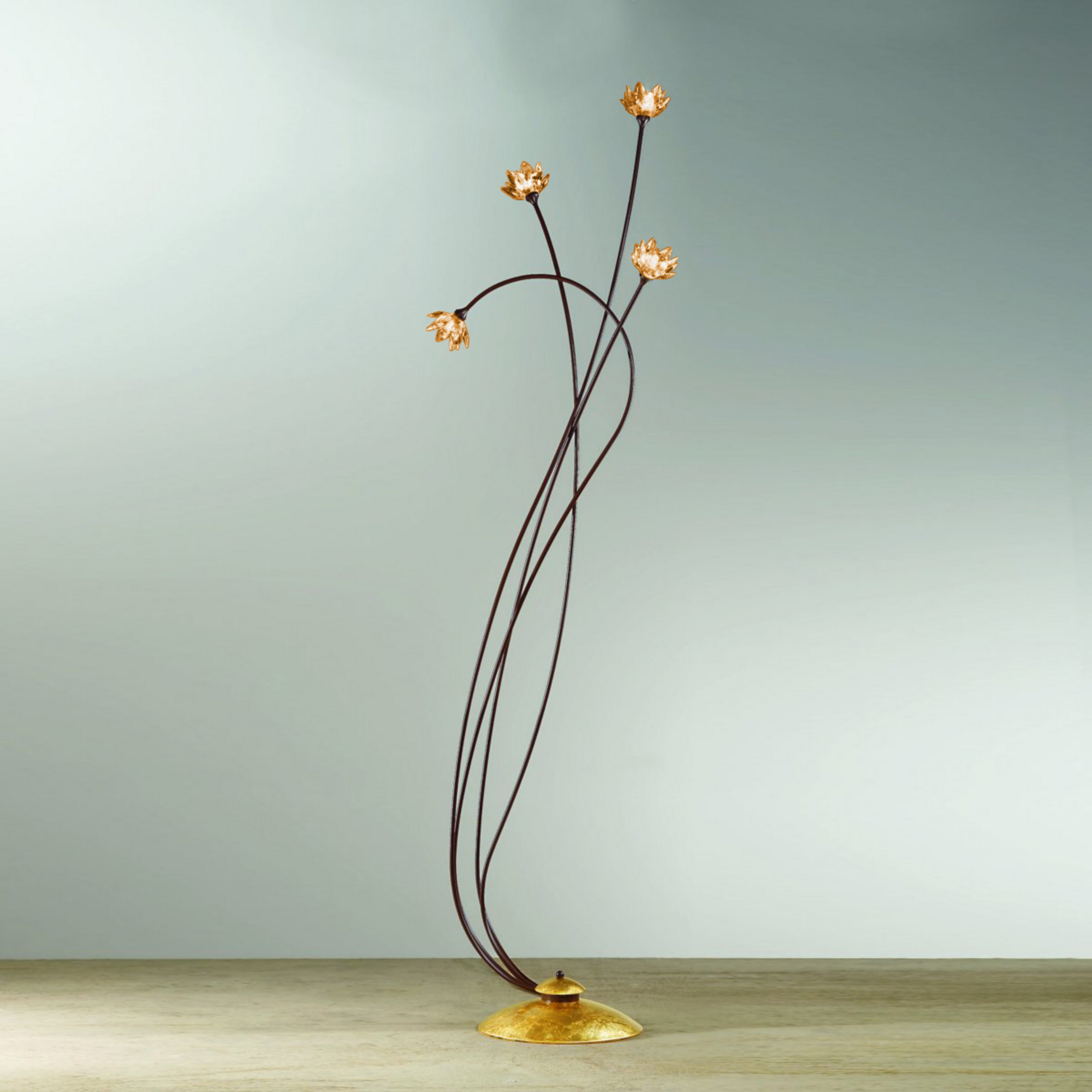 Lampa stojąca Fiorella, bursztynowa, metal/kryształ, 4-punktowa