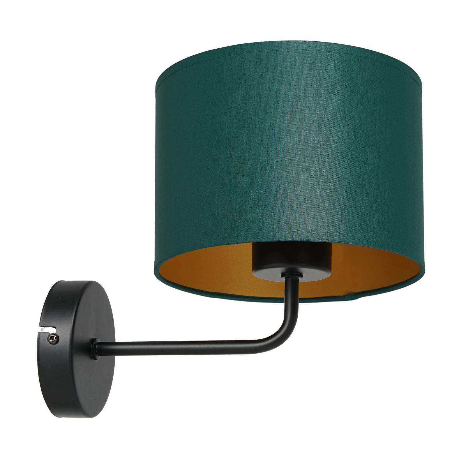 Euluna wandlamp Soho, cilindrisch, groen/goud, voor woon-/ eetkamer, metaal, stof, E27, 60 W, B: 18 cm, H: 24 cm