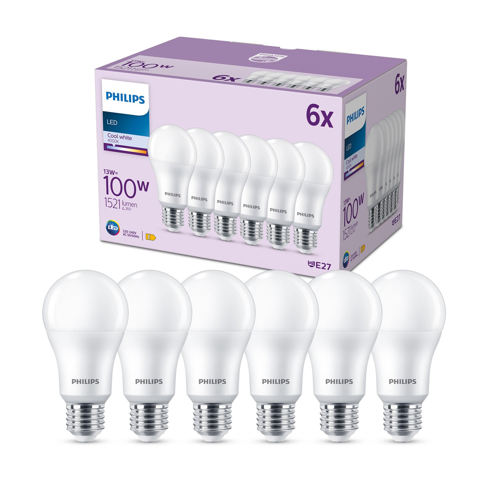 Philips LED-lampa E27 13W 1.521 lm matt 6-pack