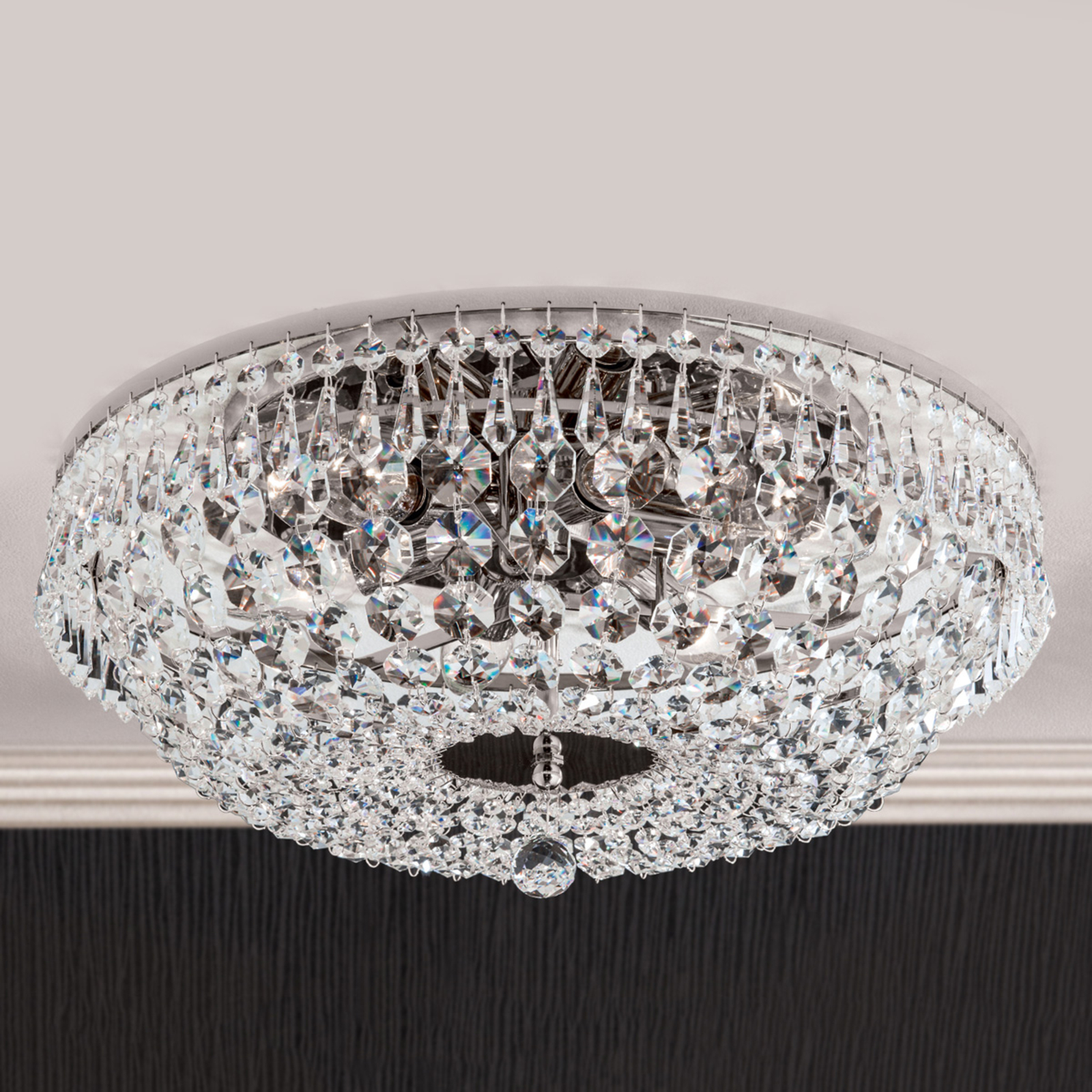 Хромирана кристална лампа за таван SHERATA, 45 cm