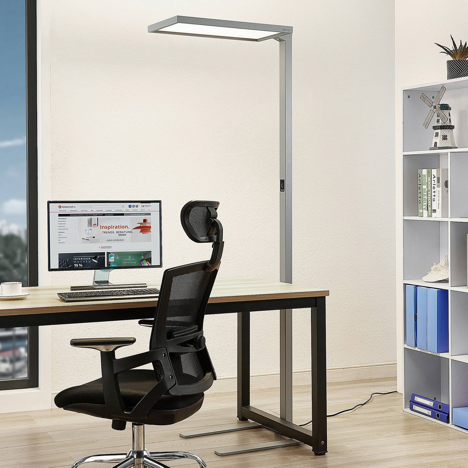 Arcchio Floor Lamp - Workroom / Office - Downward Light - dimmable - Silver