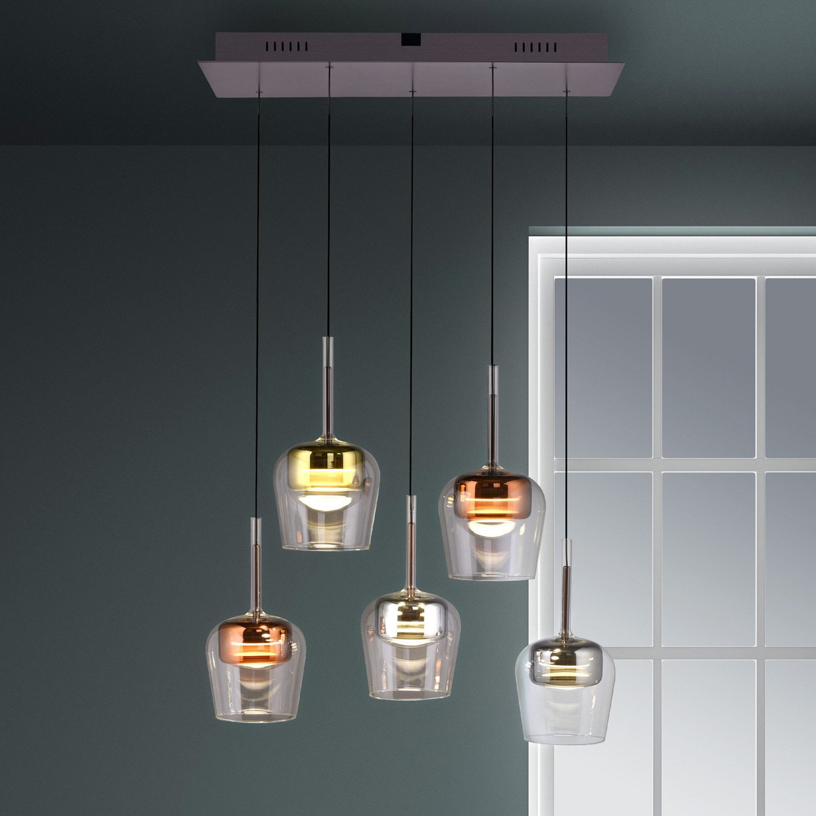 Q-Smart-Home Paul Neuhaus Lampă suspendată Q-Kon multicoloră cu 5 becuri - Camera de zi / sufragerie - modern - multicolor clar - Metal
