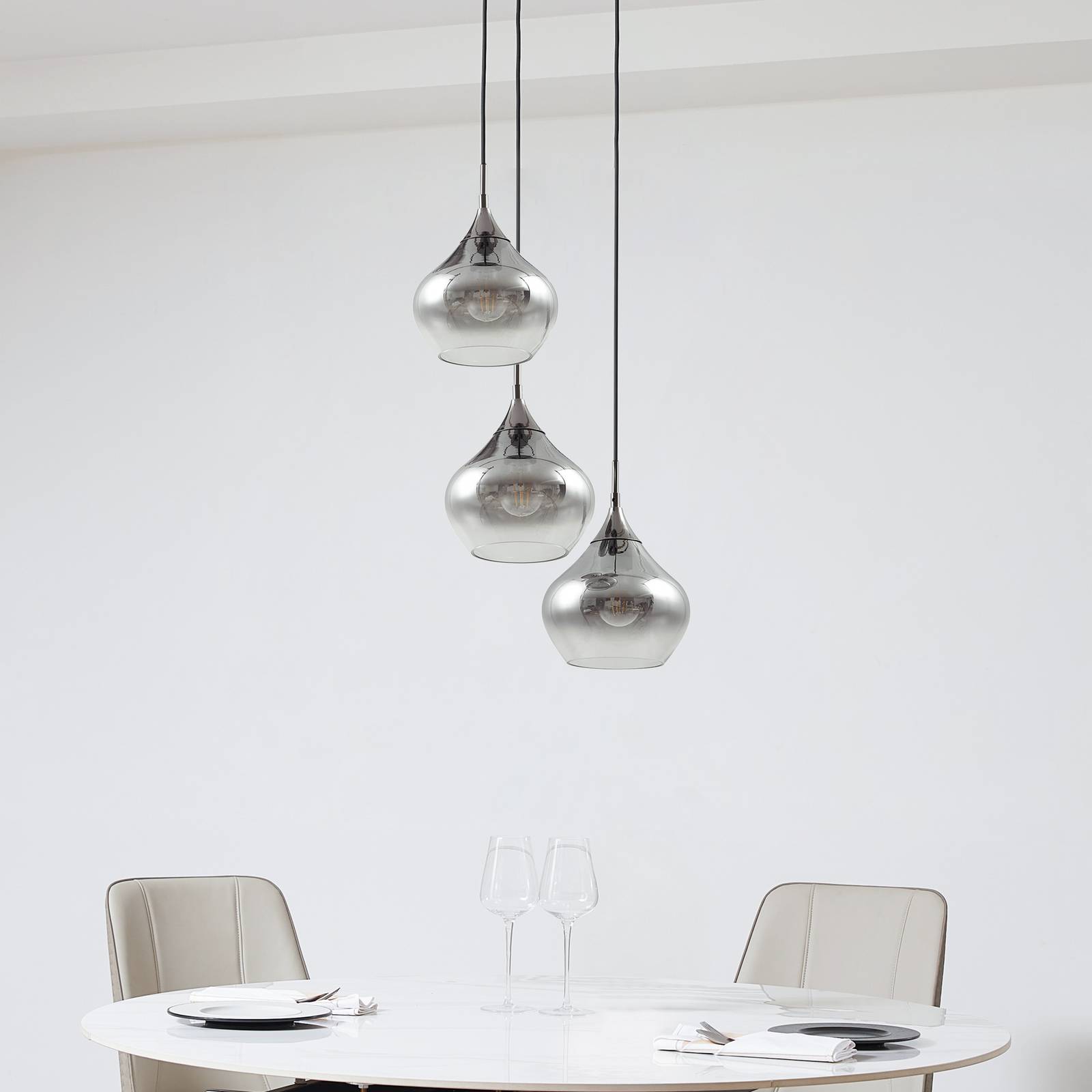 Lampa wisząca Lucande Jarven, 3-punktowa, czarny, szkło