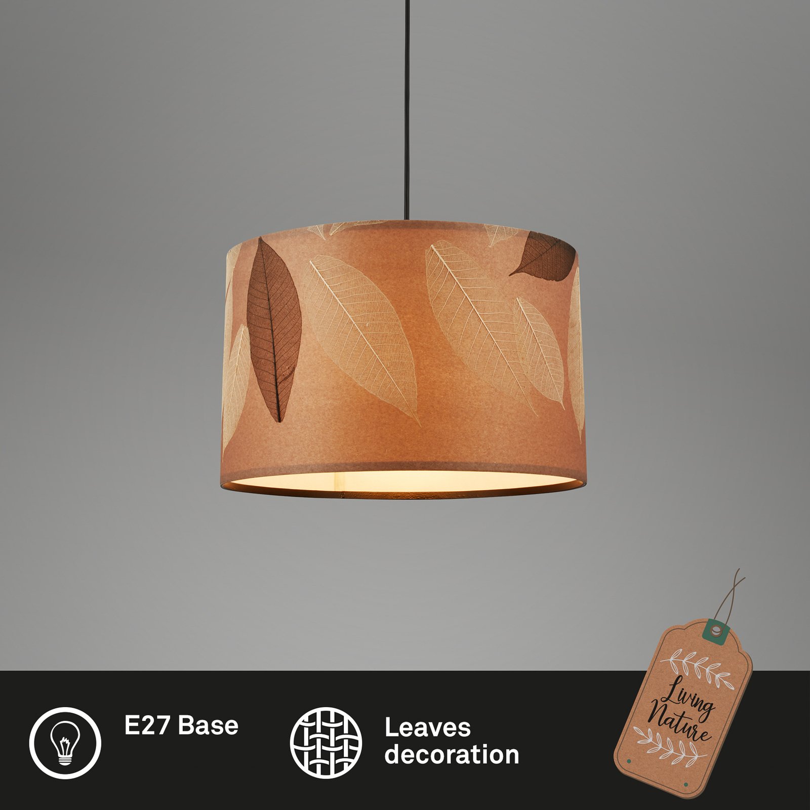 Mata pendant light, 1-bulb, brown, fabric, Ø 35 cm