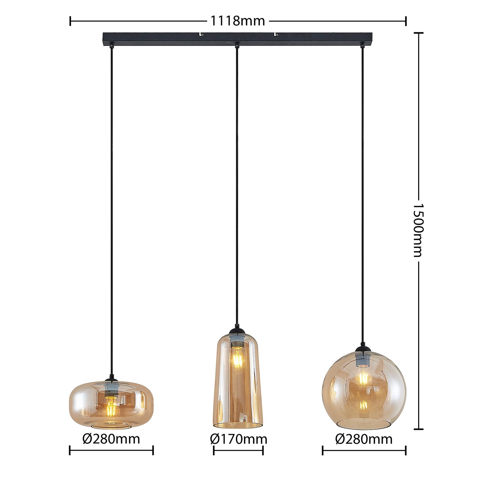 Wilja 3 Riippuvalaisin Amber - Lucande