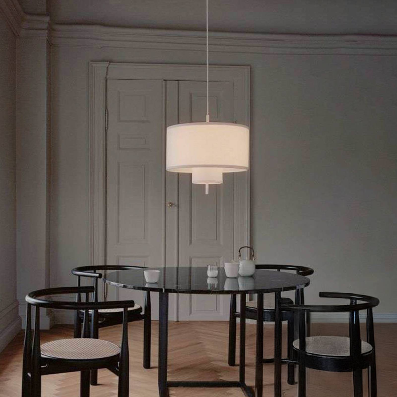 Margin pendellampe Ø50 hvid lærred New Works - Spisestue - Skandinavisk - Stof / tekstil - Med flere lyskilder
