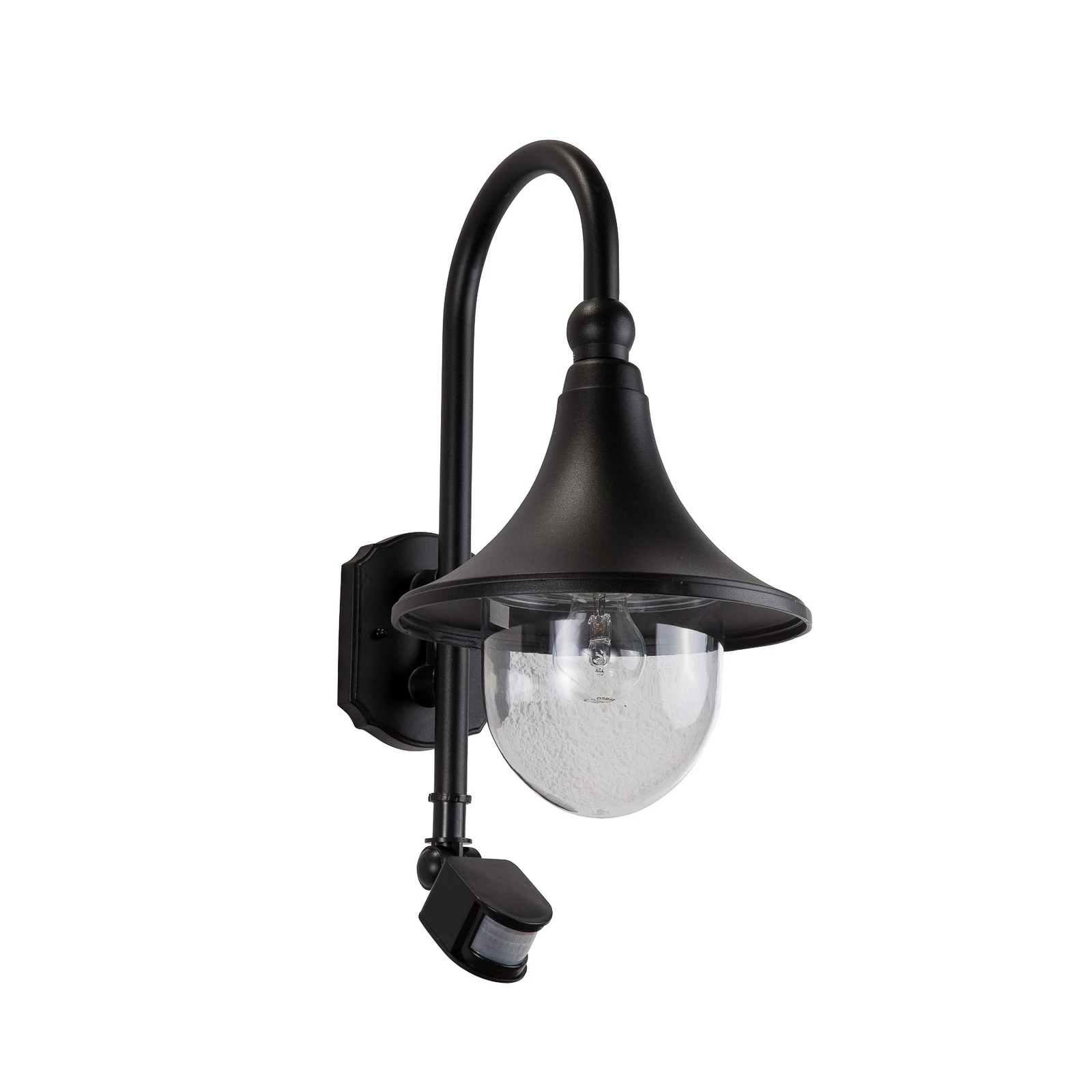 Lindby Außenwandleuchte Daphne, schwarz, Sensor, Metall, E27