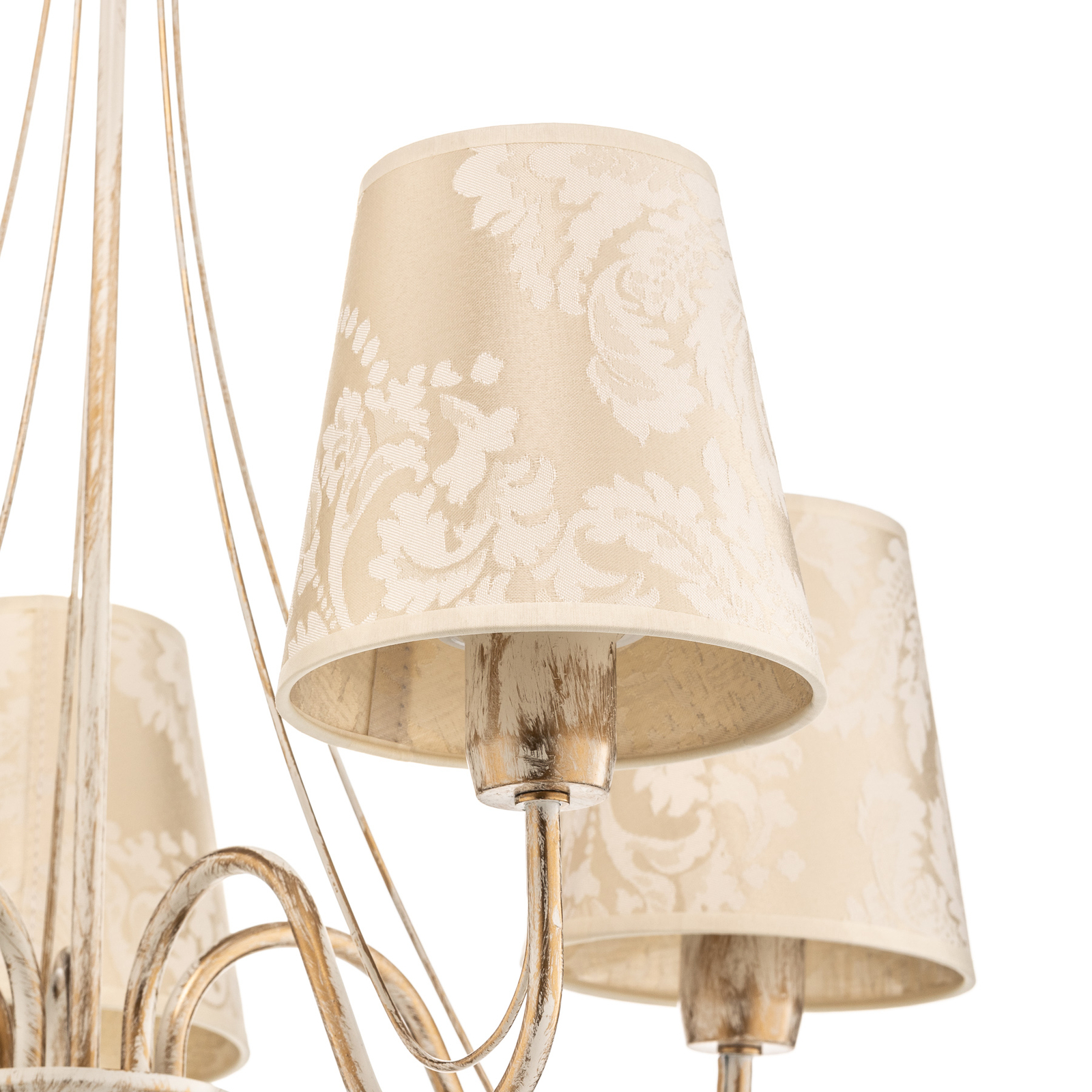 Kroonluchter Malbo 5-lamps wit met textielkappen