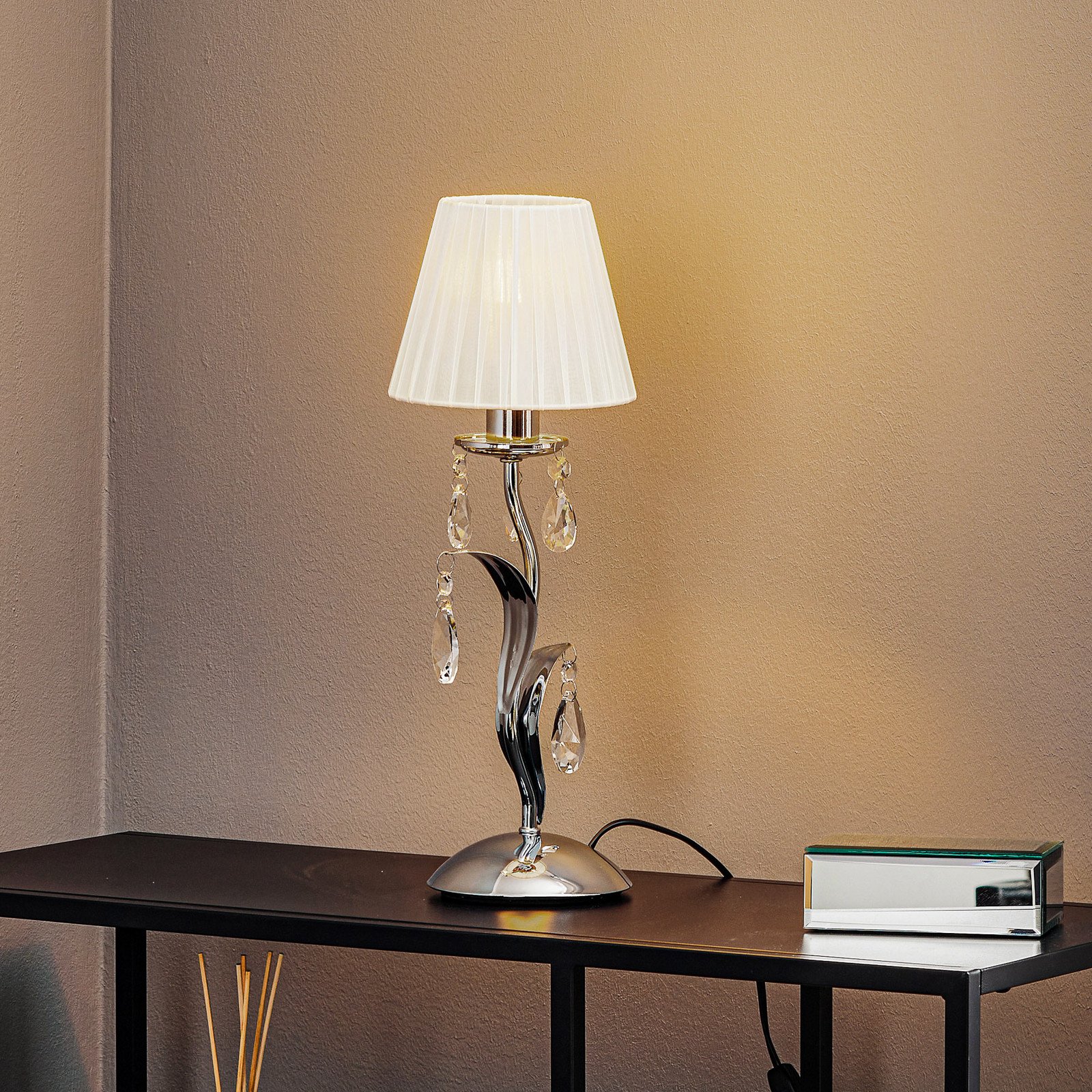 ONLI Lampă de masă Jacqueline 1 bec alb - Camera de zi / sufragerie - crom alb transparent - Metal