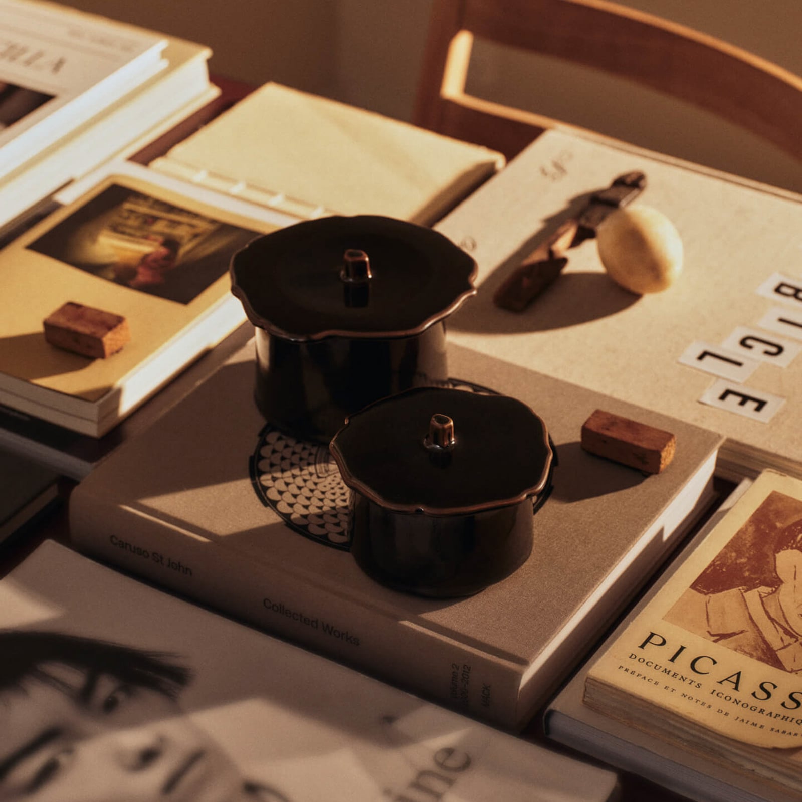 Marnen container with lid, dark brown, height 9 cm - ferm LIVING