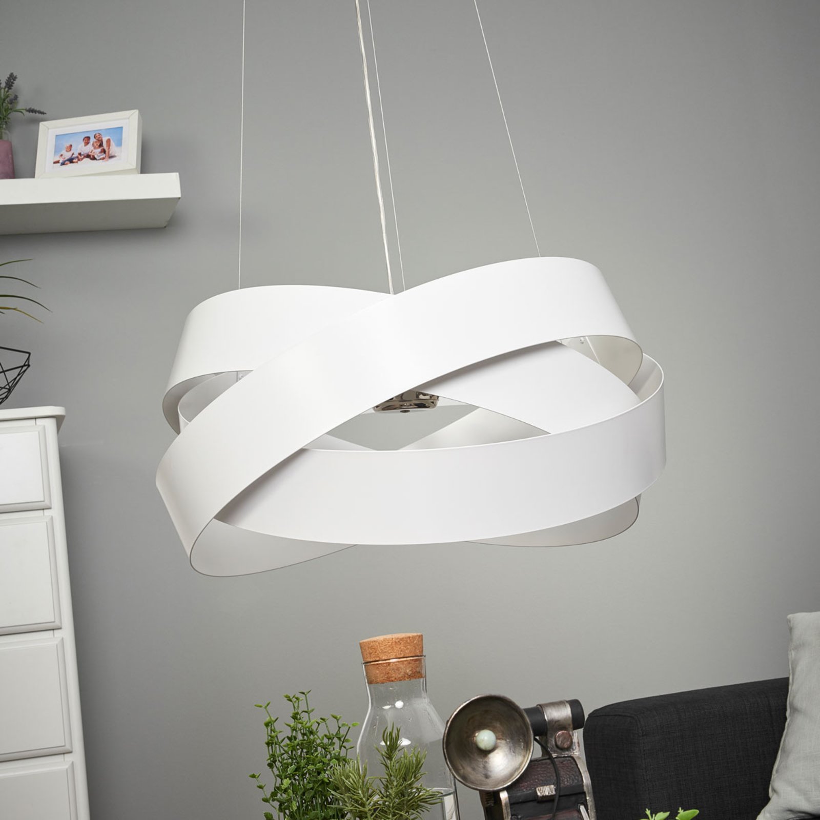 Pura hanglamp in wit, 60cm, 8x G9