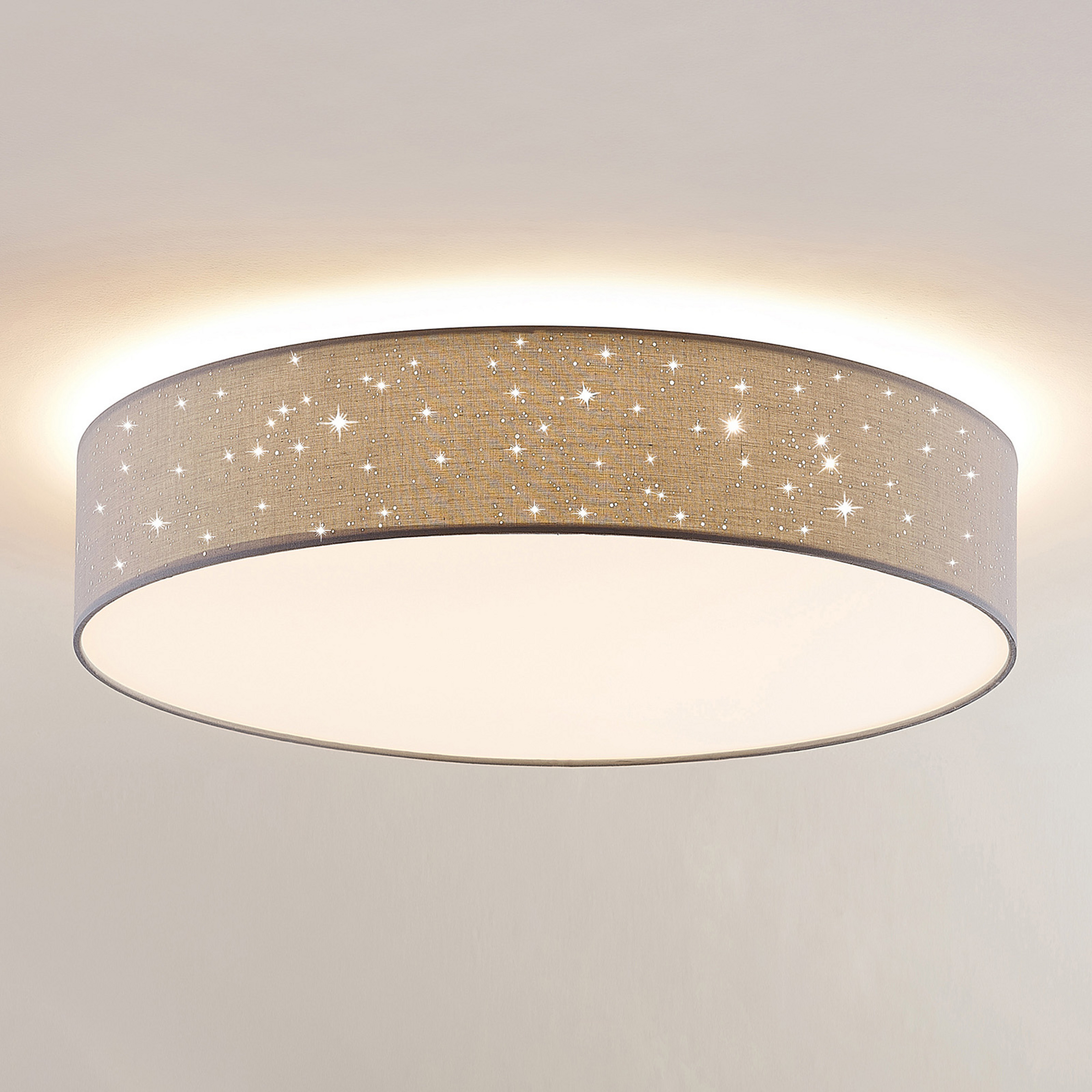 Lindby LED griestu lampa Ellamina, 60 cm, gaiši pelēka, tekstils