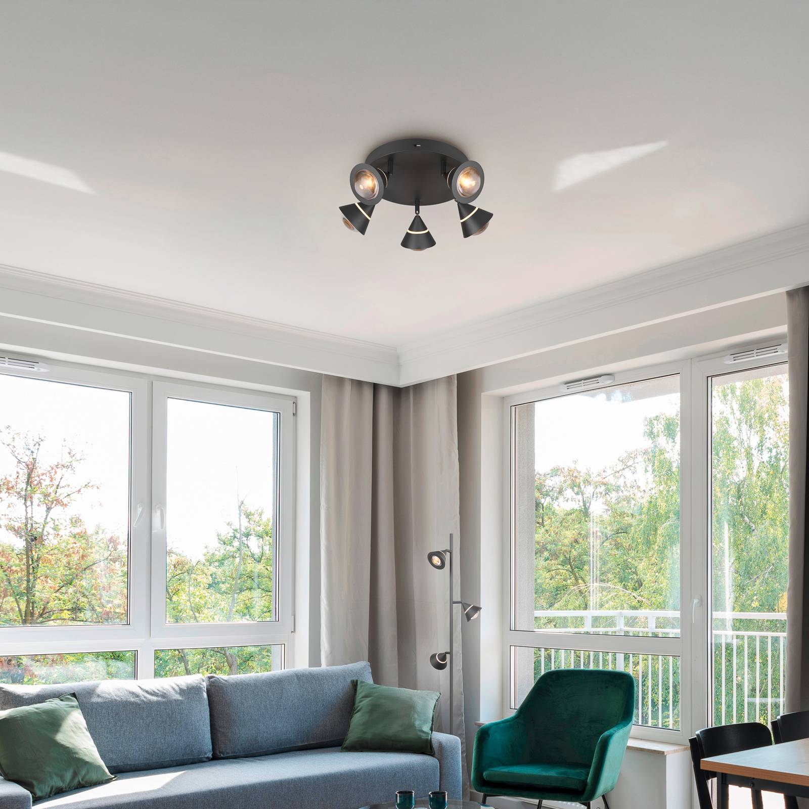 LED-Deckenstrahler Romeo, Ø 30 cm, schwarz, Metall, 5-flg. günstig online kaufen