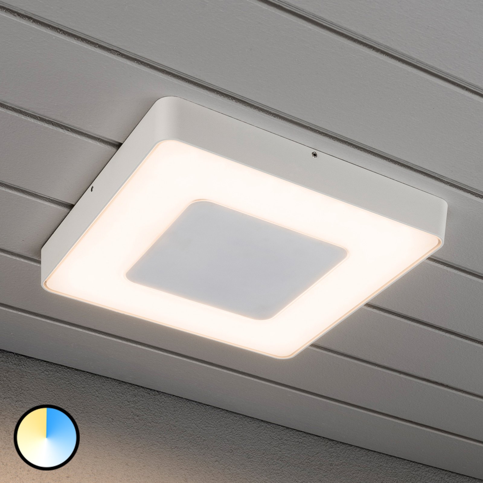 Konstmide Carrara - white LED outdoor ceiling light square, aluminium, acrylic, energy efficiency: A, L: 27 cm, W: 27 cm