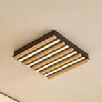 Lindby LED-Deckenleuchte Firka, weiß, Holz, 42cm, CCT, dim.
