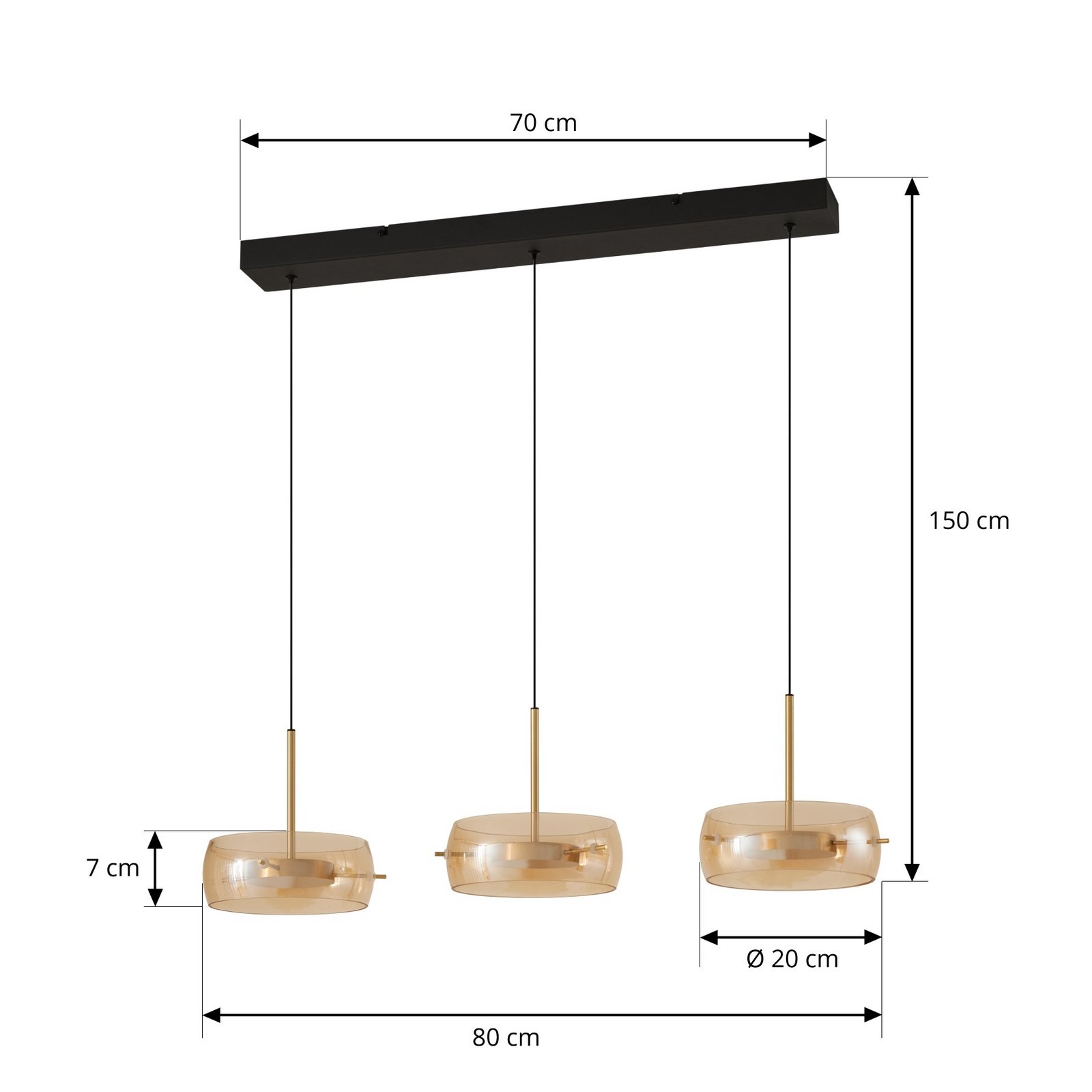 Lucande LED-Hängeleuchte Martis, amber, 3-flg., dimmbar