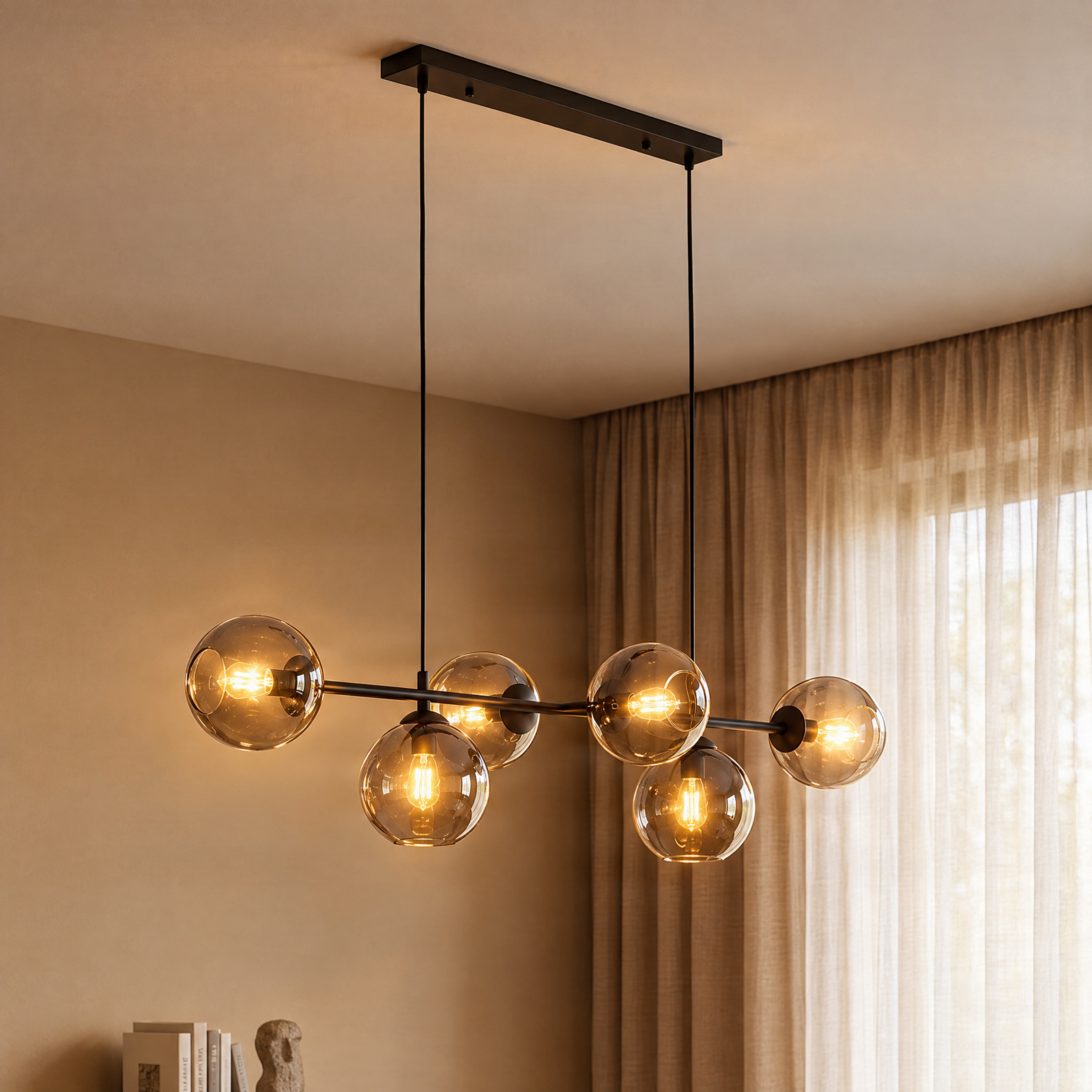 Lampa wisząca Glassy, 8-punktowa, czarny, grafitowy, szkło, E14