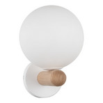Wandleuchte Estera, weiß/holzfarben, Glas, Ø 12 cm, G9