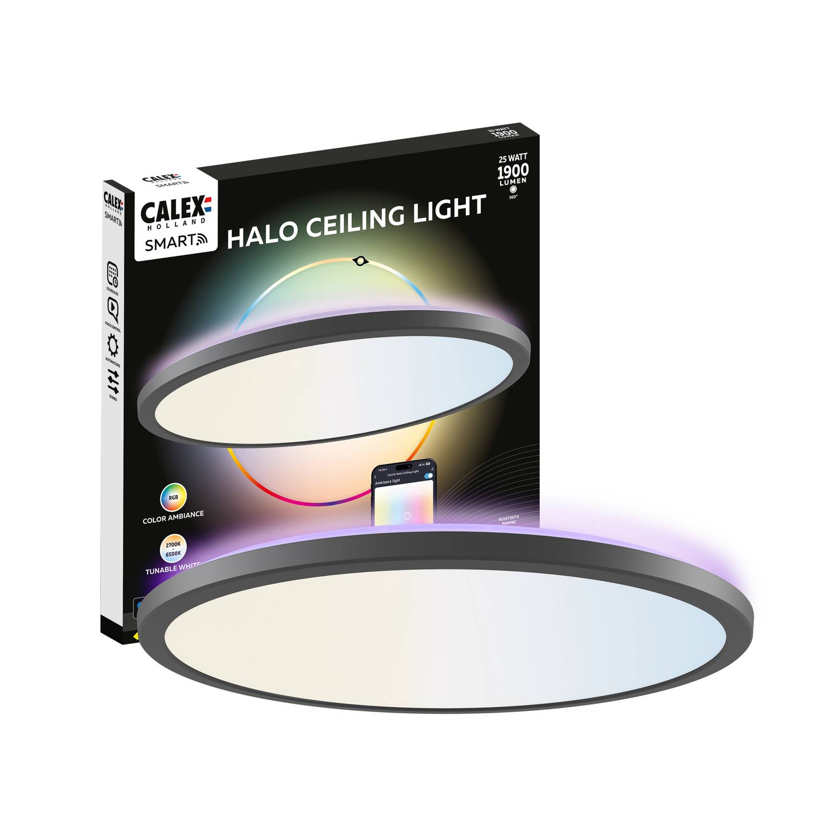 Calex Smart LED-Deckenlampe HALO Ø 40cm schwarz IP54 RGB CCT günstig online kaufen